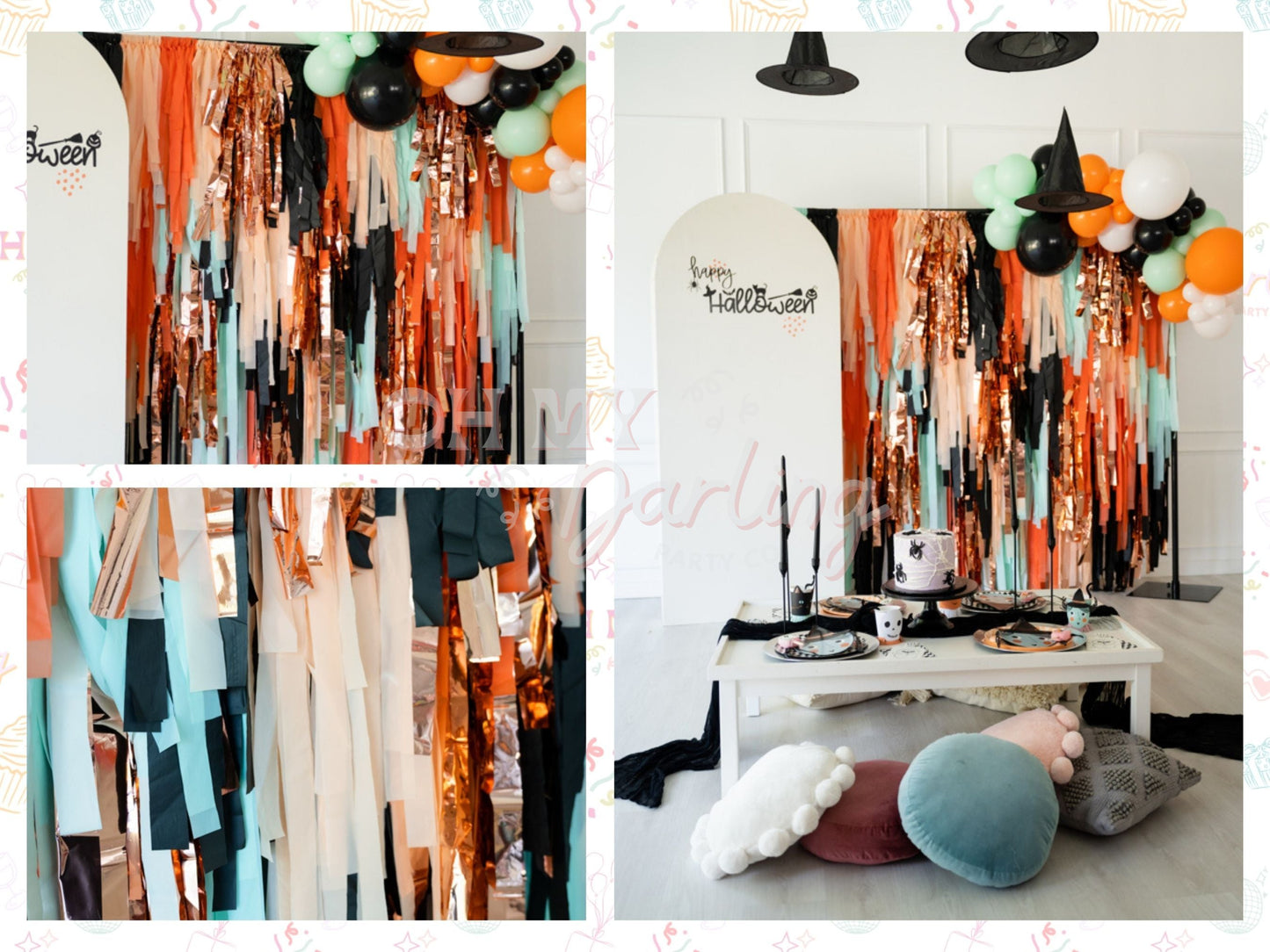 Scarecrow Backdrop-Fringe Backdrop-Party Decor-Oh My Darling Party Co-Oh My Darling Party Co-& Black with Rose Gold, 1st birthday decor, baby shower decor, bachelorette, bachelorette backdro, bachelorette party, backdrops for party, balloon garland, balloon garlands, best sellers, birthday decor, birthday party, black, black backdrops, boho nursery, boho party decor, boho tassel garland, bridal shower, cochella party decor, colorful backdrop, fall, fall festival, fall party, fiesta, fringe backdrop, fringe 