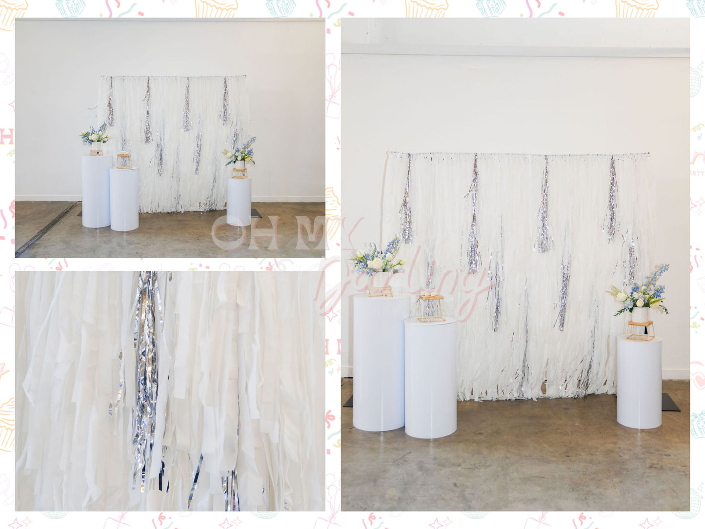 Silver Lining Backdrop-Fringe Backdrop-Party Decor-Oh My Darling Party Co-Oh My Darling Party Co-1st birthday decor, affordable fringe backdrop, baby shower, baby shower decor, bachelorette, bachelorette backdro, bachelorette party, backdrops for party, balloon garland, balloon garlands, best sellers, birthday decor, boho nursery, boho party decor, boho tassel garland, boy baby shower, boy party, bridal, bridal party, bridal shower, bridal shower decor, coral, default, fringe backdrop, fringe decor, fringe 