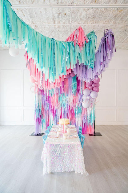 Spa Party Fringe Backdrop-Fringe Backdrop-Party Decor-Oh My Darling Party Co-Oh My Darling Party Co-baby shower, backdrops for party, balloon garlands, be my valentine, birthday decorations, bridal, bridal party, bubblegum, butterfly party, candy pink, default, first birthday, fringe backdrop, fringe garland, Fringe Streamers, girl baby shower, girl birthday, girl party, iridescent, kareokoe, lavender, lavender birthday, metallic iridescent, OMDPC, orchid, party backdrops, party decor, pink, pink and purple