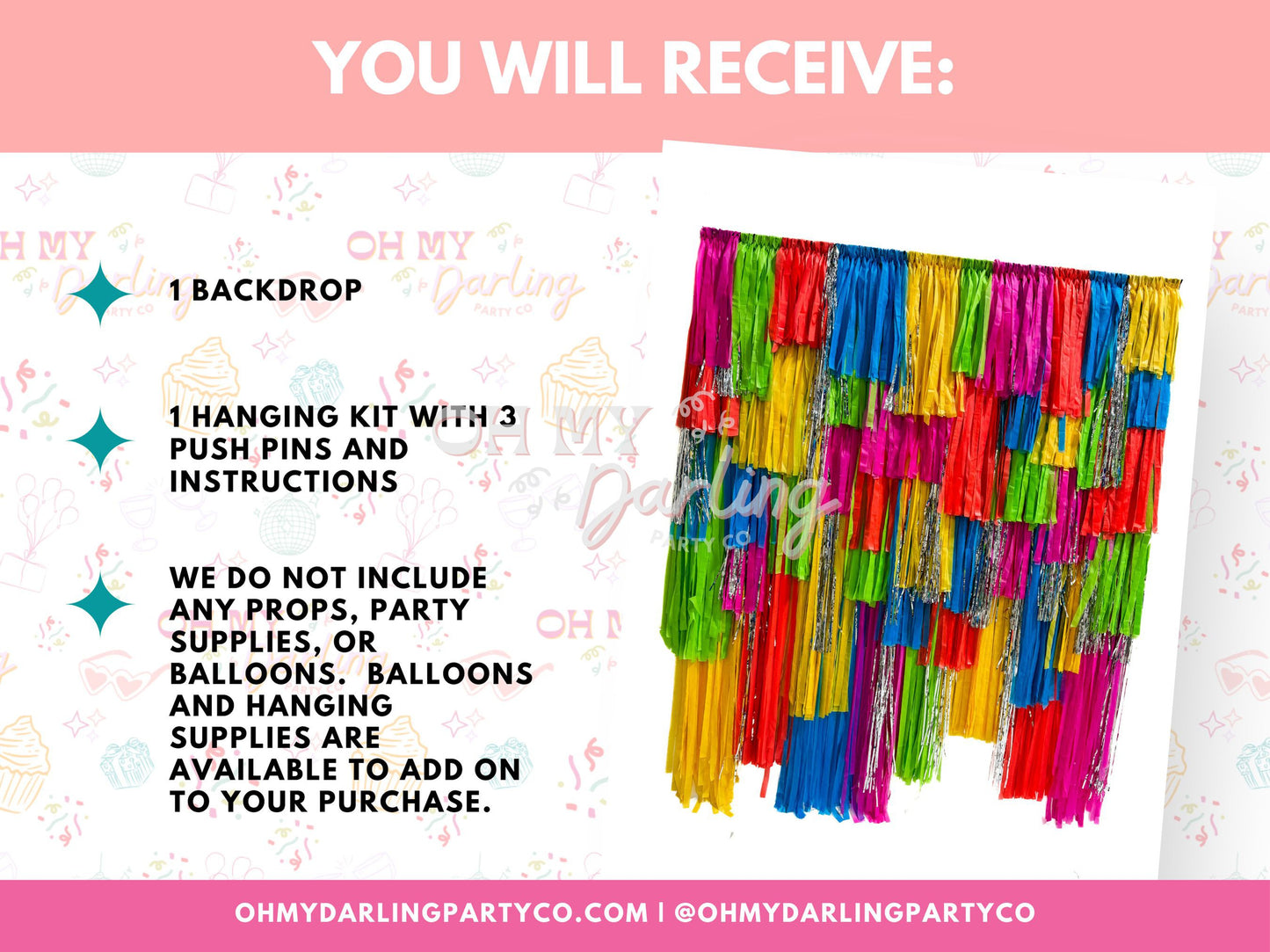 Splashing Into Summer Backdrop-Fringe Backdrop-Party Decor-Oh My Darling Party Co-Oh My Darling Party Co-backdrops for party, balloon garlands, birthday boy, birthday decorations, birthday girl, Birthday Party, blue, BLUE BACKDROP, BLUE BACKDROPS, bright rainbow, candy pink, colorful, coral, fringe backdrop, fringe decor, fringe garland, Fringe Streamers, gender neutral birthday, green, GREEN BACKDROP, GREEN BACKDROPS, happy birthday, lime green, neon, neon glow party, neon party, neon rainbows, neons, OMDP