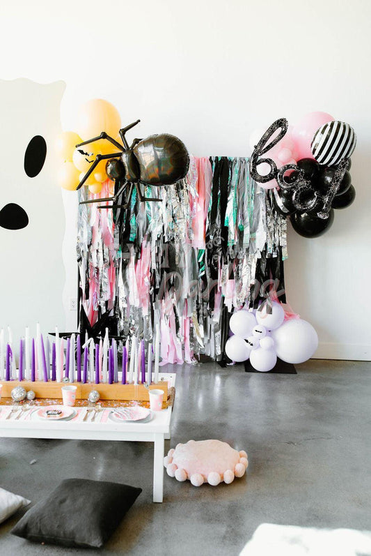 Sweet & Spooky Backdrop-Fringe Backdrop-Party Decor-Oh My Darling Party Co-Oh My Darling Party Co-baby pink, backdrops for party, balloon garlands, black, black backdrops, blush, candy pink, fall, fringe backdrop, fringe decor, fringe garland, Fringe Streamers, halloween, halloween party, Kids Birthday, Kids Party, metallic iridescent, metallic silver, mint, OMDPC, party backdrops, Pink, pink baby shower, pink bachelorette, PINK BACKDROP, pink halloween, pink party, purple halloween, spooky, spooky hallowee