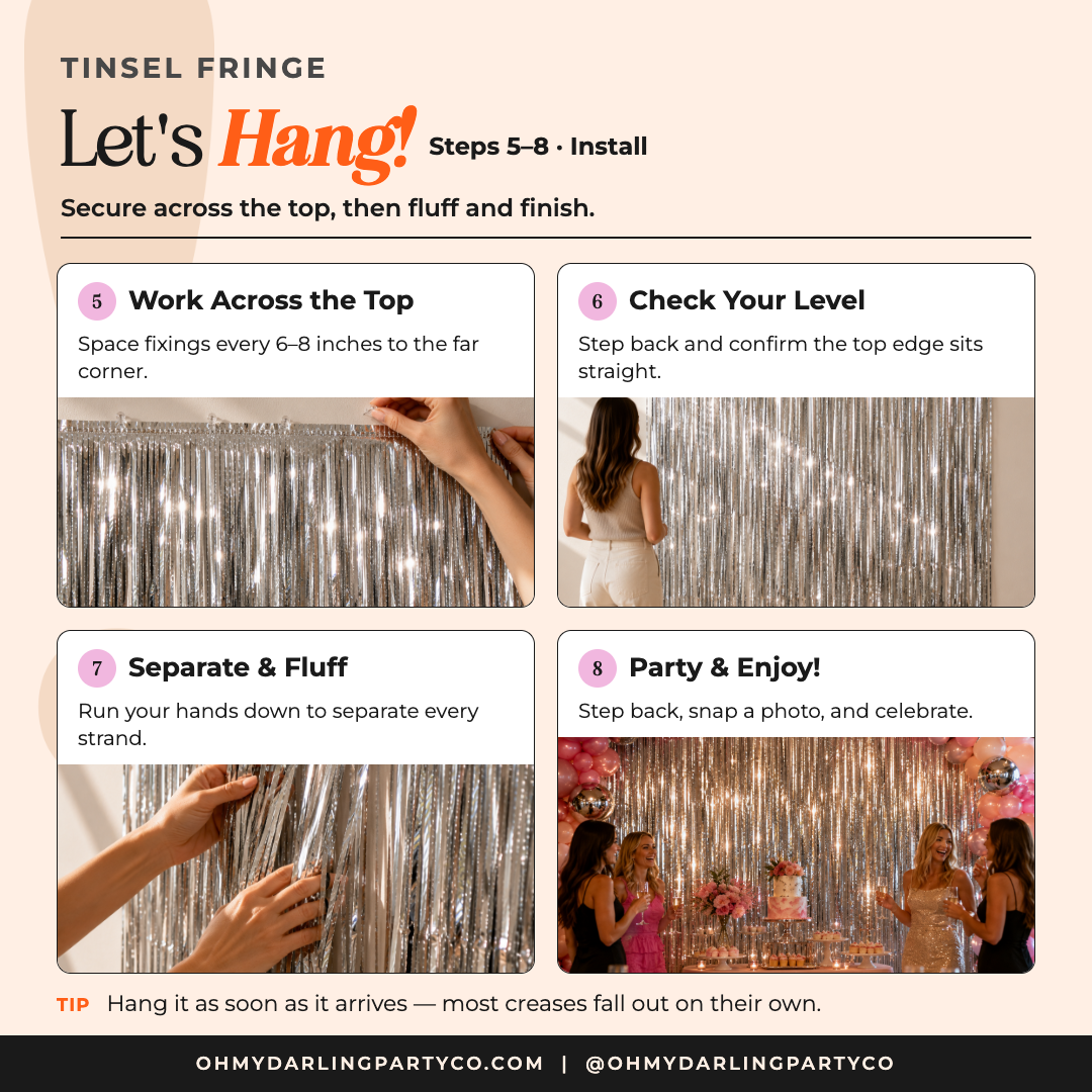 How to hang the Custom Tinsel Backdrop by Oh My Darling Party Co