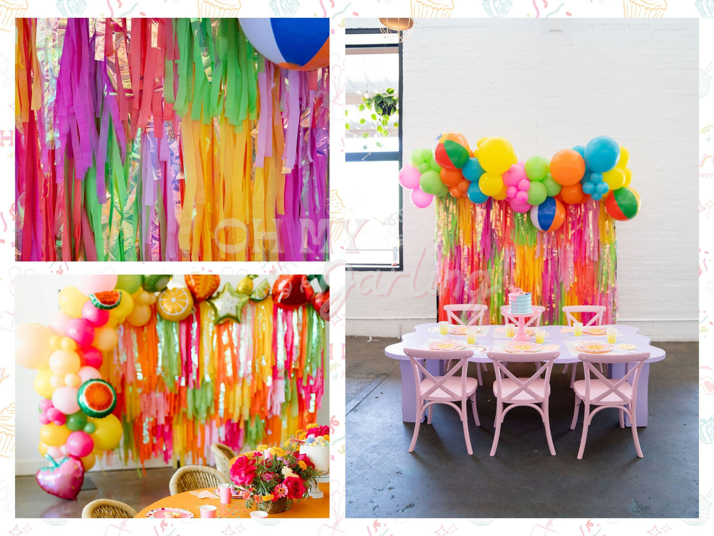 Tutti Fruitti Backdrop-Fringe Backdrop-Party Decor-Oh My Darling Party Co-Oh My Darling Party Co-baby pink, backdrops for party, balloon garlands, Bubblegum, Candy Pink, Coral, fringe backdrop, fringe decor, fringe garland, Fringe Streamers, fruit, fruits, Goldenrod, green, GREEN BACKDROP, GREEN BACKDROPS, Iridescent, Lime, lime green, neon party, OMDPC, Orange, party backdrops, Pink, pink baby shower, pink bachelorette, PINK BACKDROP, pool party, standard, summer, summer fruit, summer soiree, tassels, tutt