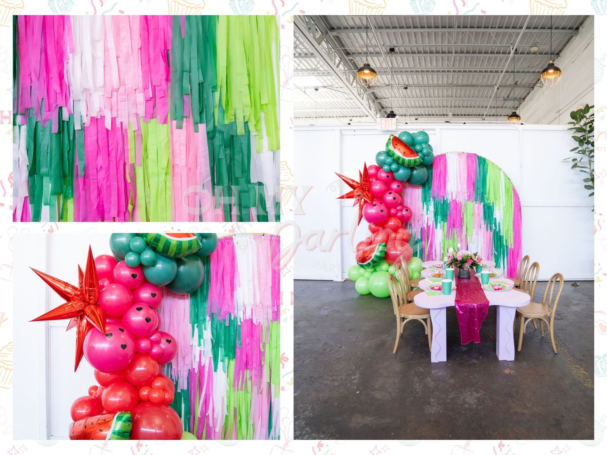 Watermelon Semi Circle Fringe Backdrop-Fringe Backdrop-Party Decor-Oh My Darling Party Co-Oh My Darling Party Co-1st birthday decor, baby pink, baby shower decor, bachelorette, bachelorette backdro, bachelorette party, backdrops for party, balloon garland, balloon garlands, best sellers, birthday decor, birthday party, boho nursery, boho party decor, boho tassel garland, bridal shower, bubblegum, candy pink, cochella party decor, colorful backdrop, default, fiesta, fringe backdrop, fringe decor, fringe garl