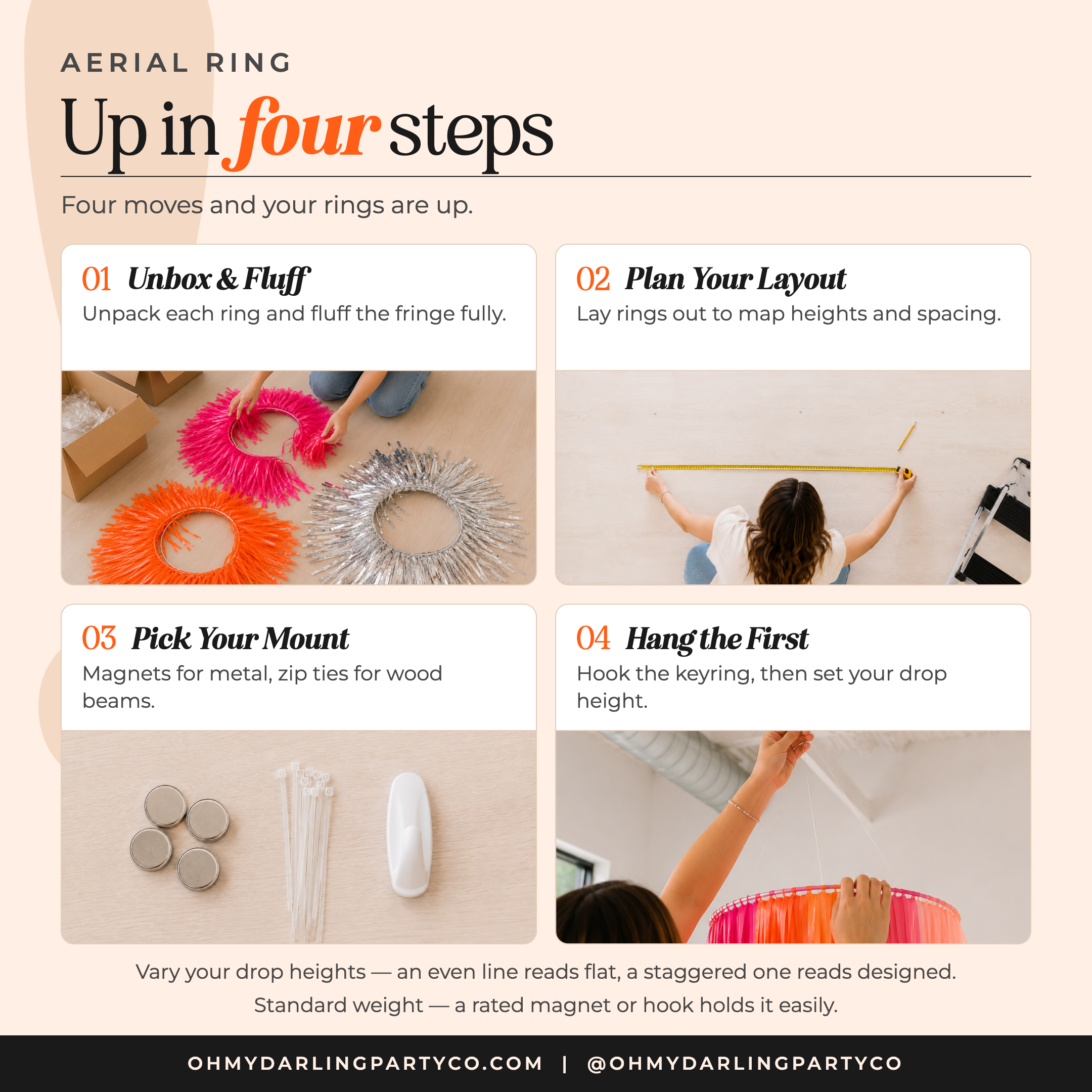 Aerial fringe rings — how to hang
