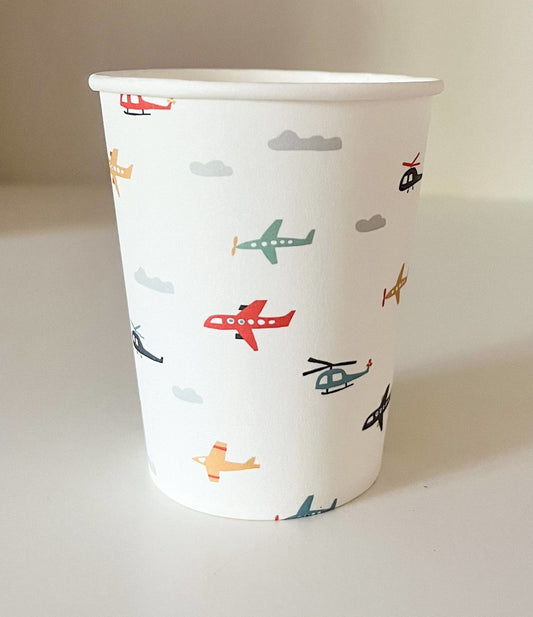 Airplane Cups-Fringe Backdrop-Party Decor-Josi James-Oh My Darling Party Co-airplane, Birthday, birthday boy, birthday cups, Birthday Party, boy party, cups, Faire, gender neutral birthday, happy birthday, happy birthday collection, paper cups, party cups, Set of Cups, travel