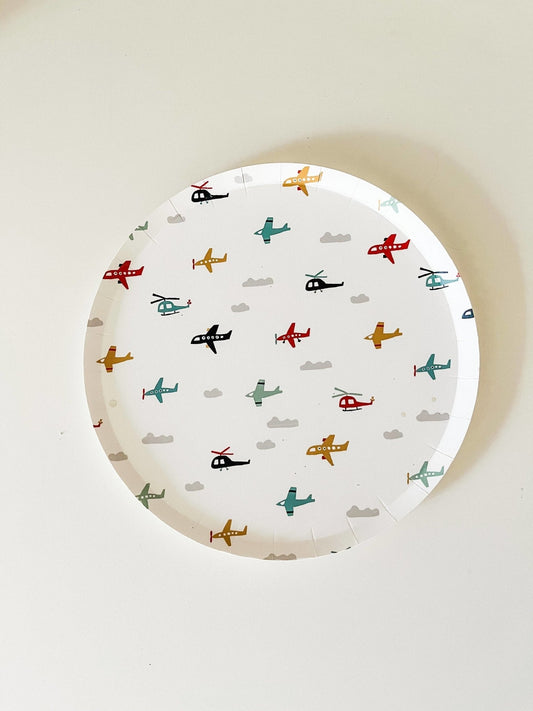 Airplane Small Plate-Fringe Backdrop-Party Decor-Josi James-Oh My Darling Party Co-Airplane, birthday boy, boy party, boy party napkins, brunch plates, Faire, paper plates, party plates, plates, summer plates