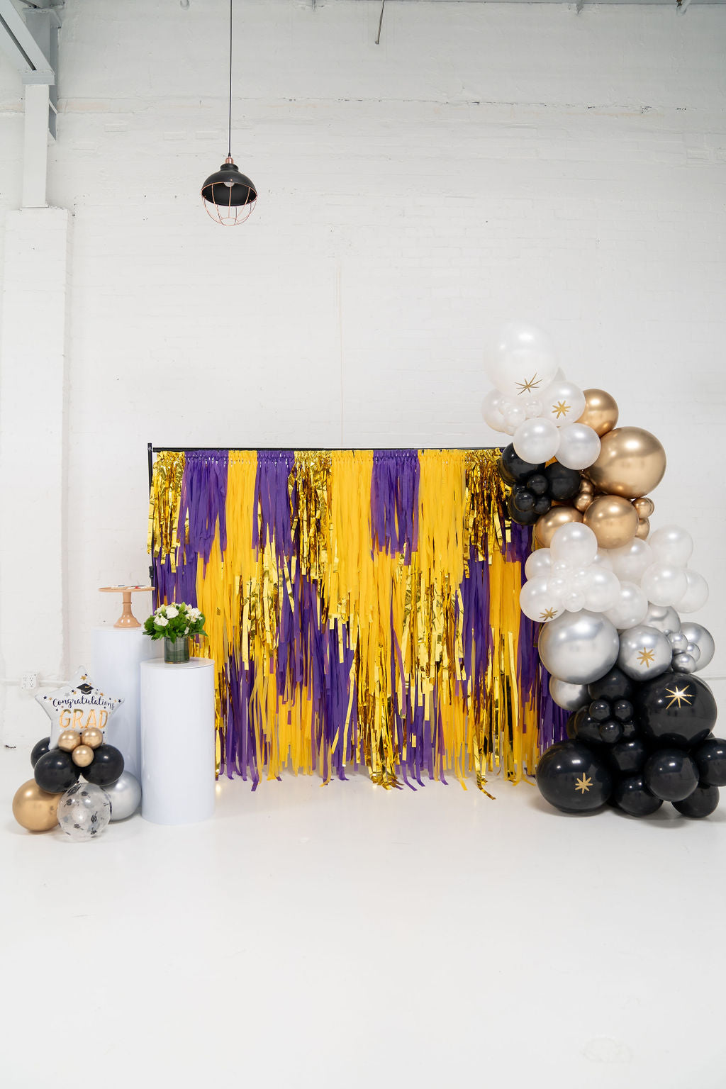 Bold in Gold, Elegant in Purple Fringe Backdrop-Backdrops-Oh My Darling Party Co