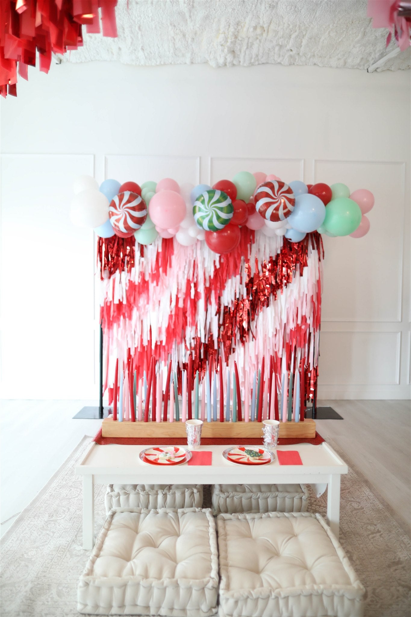 Candy Cane Lane Fringe Backdrop-Backdrops-Oh My Darling Party Co