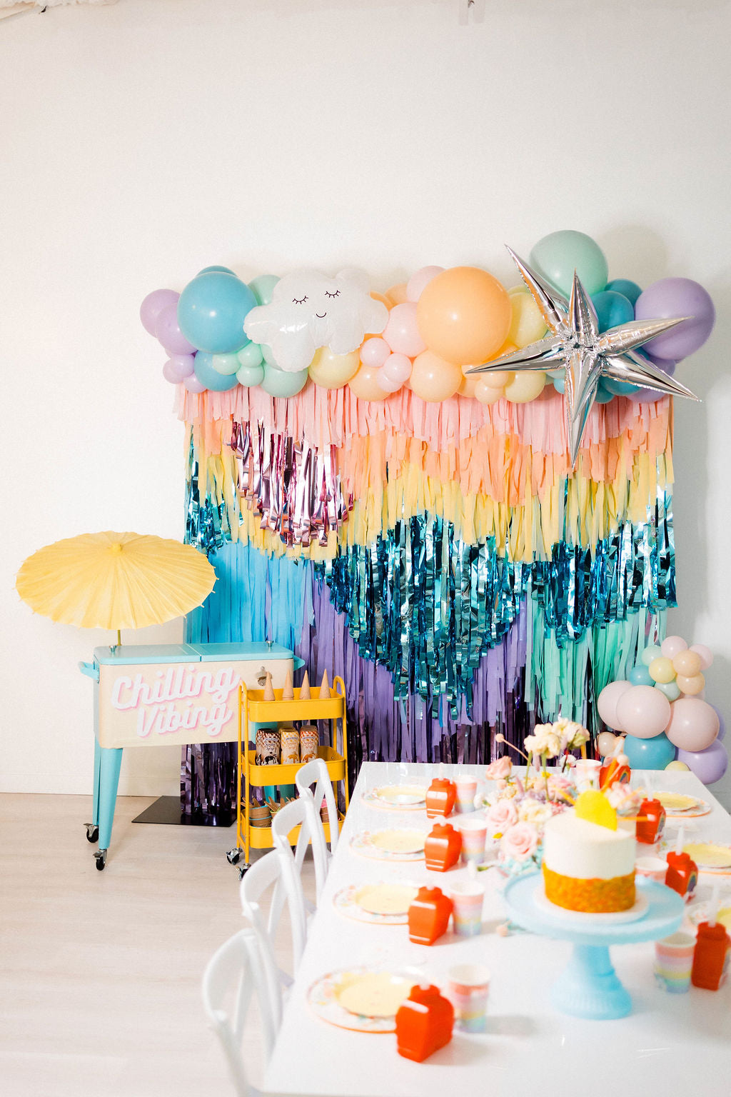 Candyfloss Rainbow Delight Fringe Backdrop-Backdrops-Oh My Darling Party Co