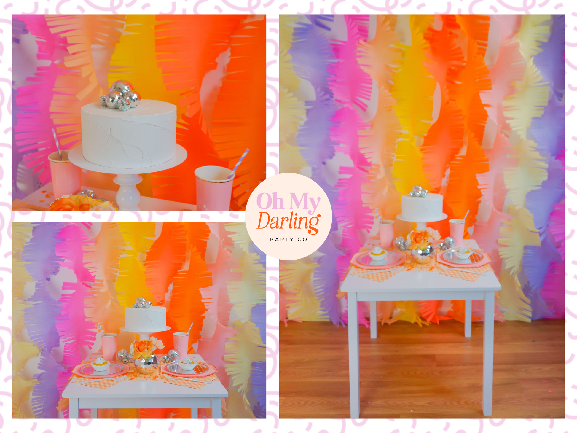 Visual guide showing how to build a complete party decor bundle, including a fringe backdrop, sturdy stand, and coordinating balloon kits for a seamless event setup.