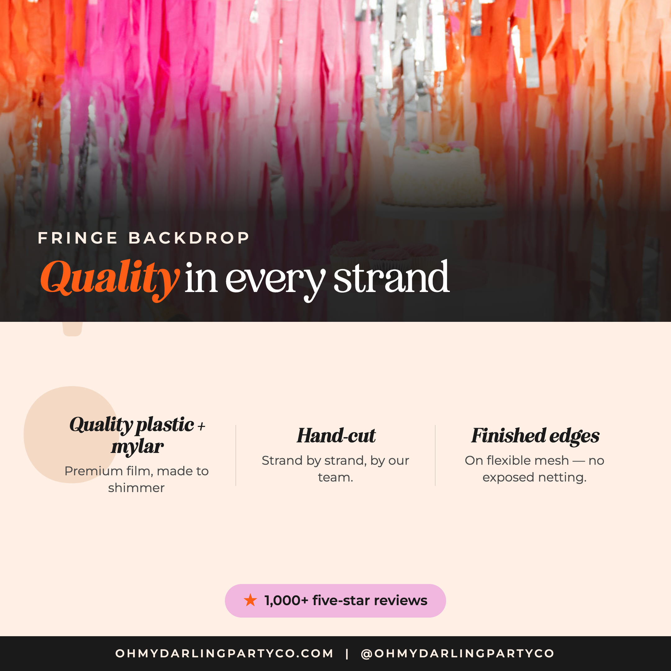 Semi-circle fringe backdrop — premium plastic materials