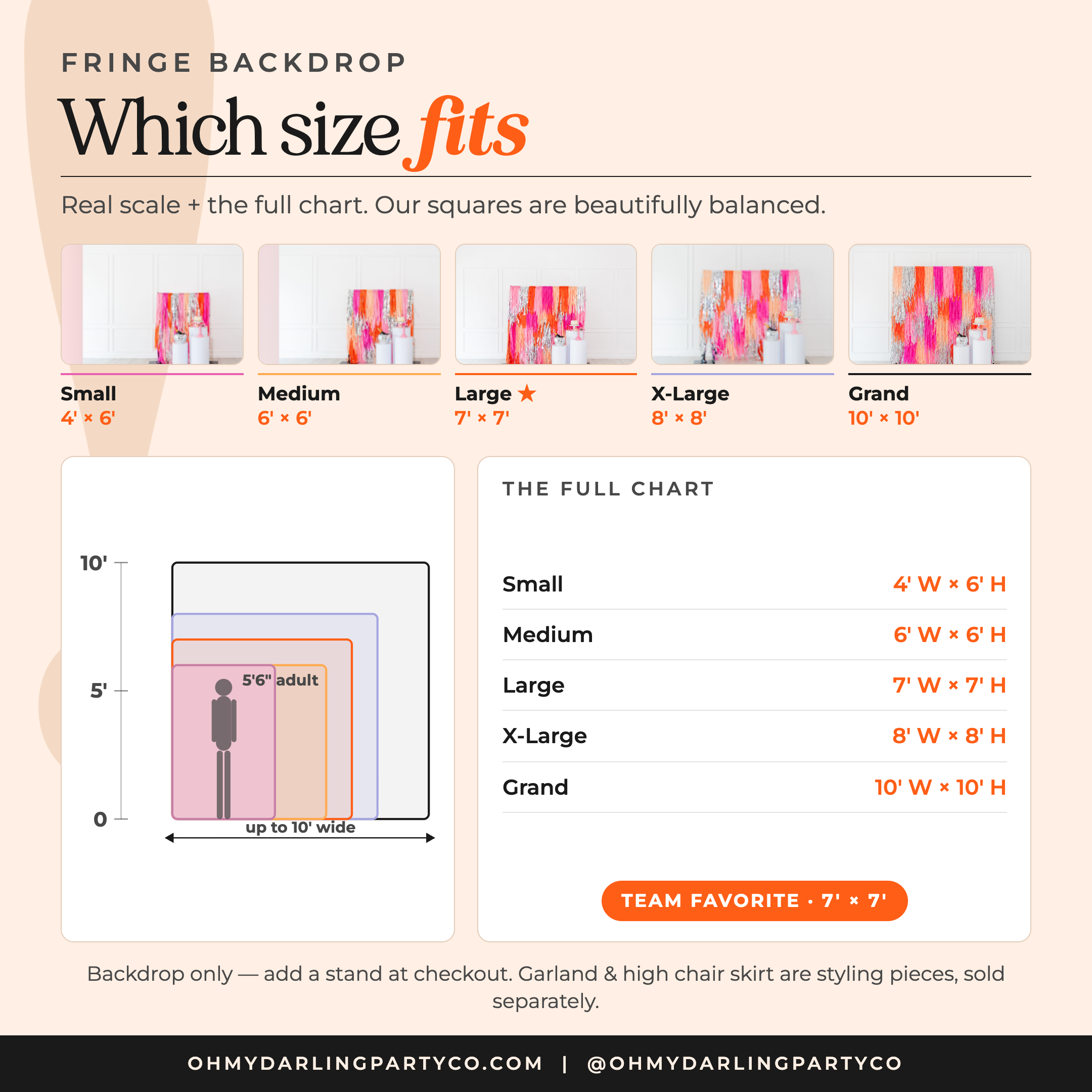 Fringe backdrop — rectangle size guide