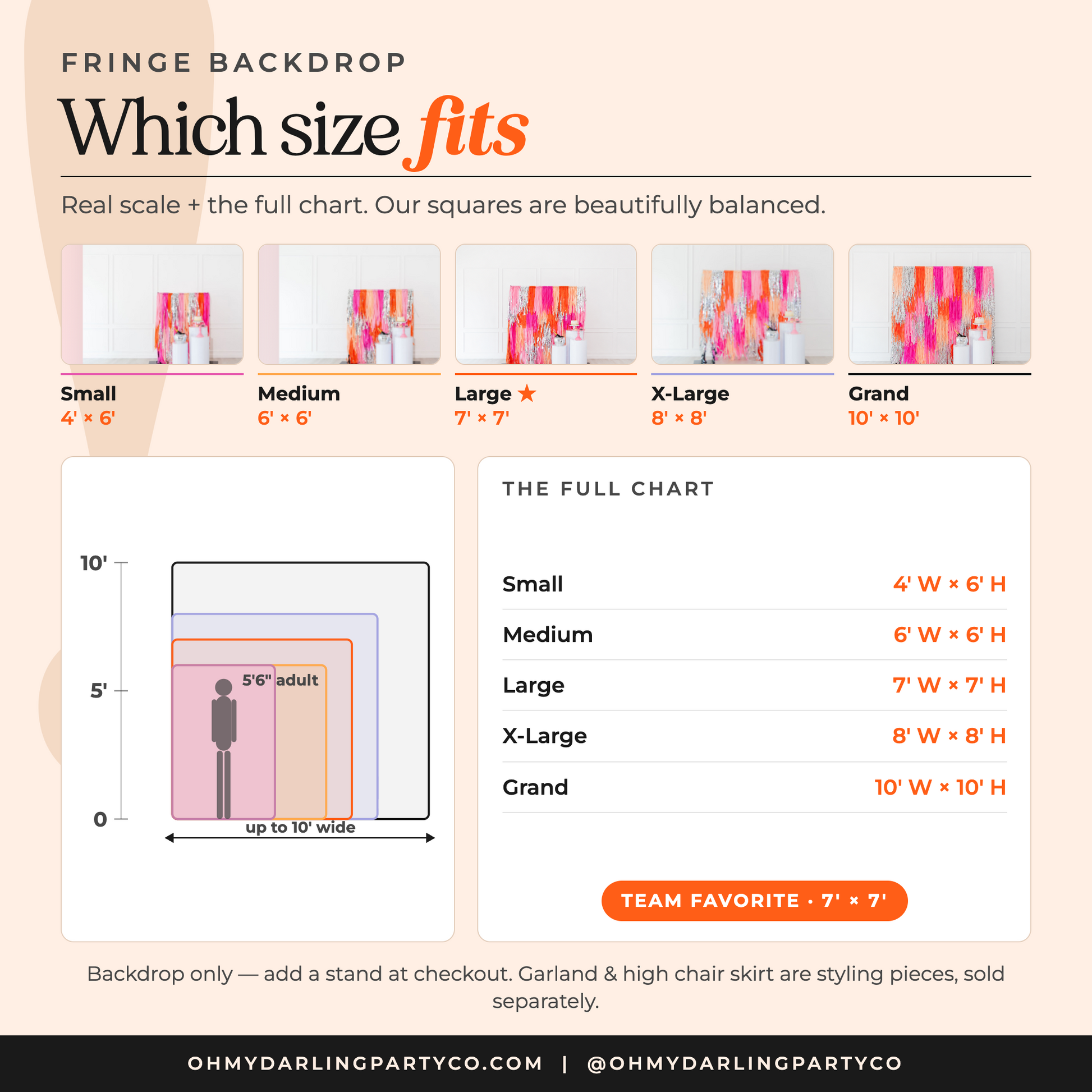 Fringe backdrop — rectangle size guide