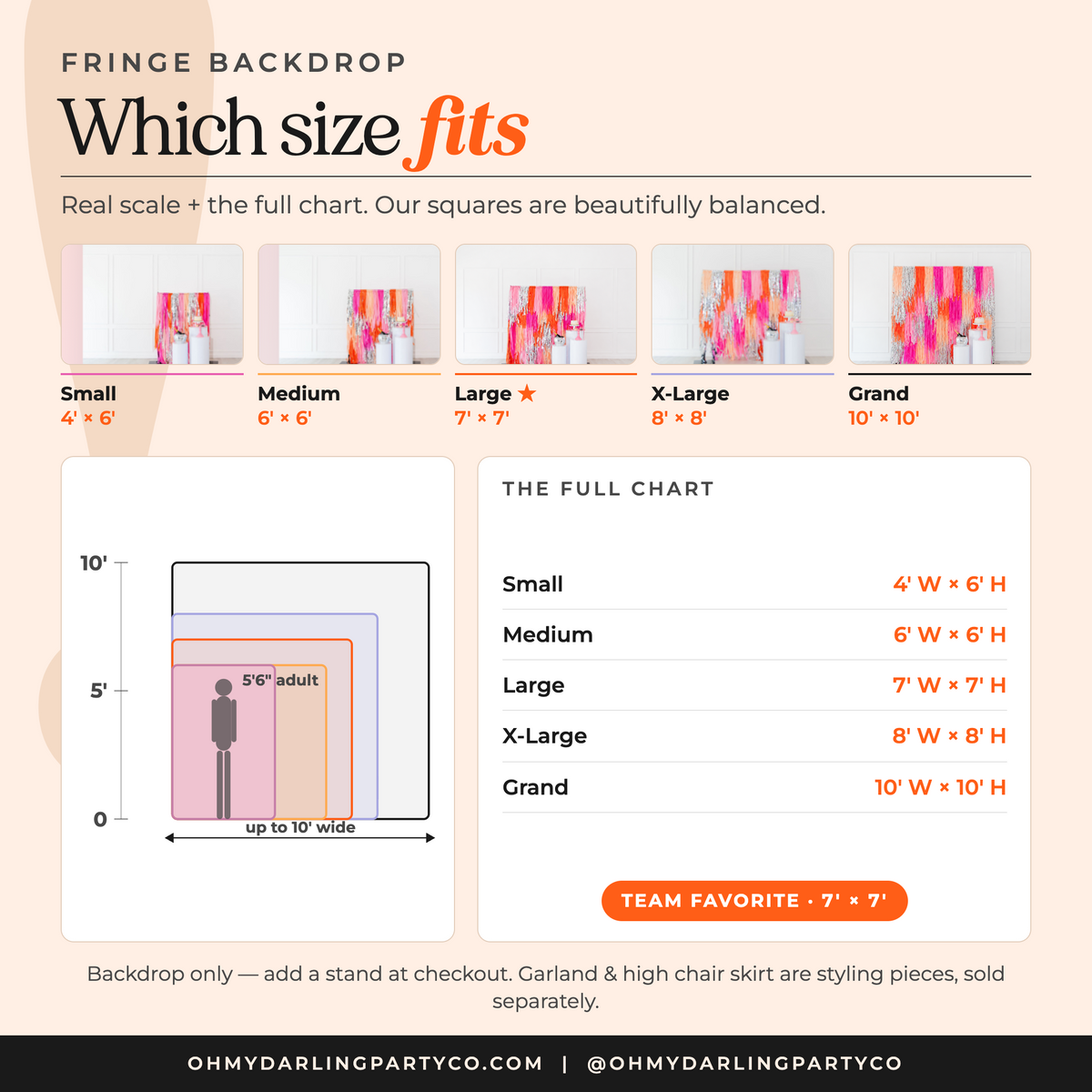Fringe backdrop — rectangle size guide