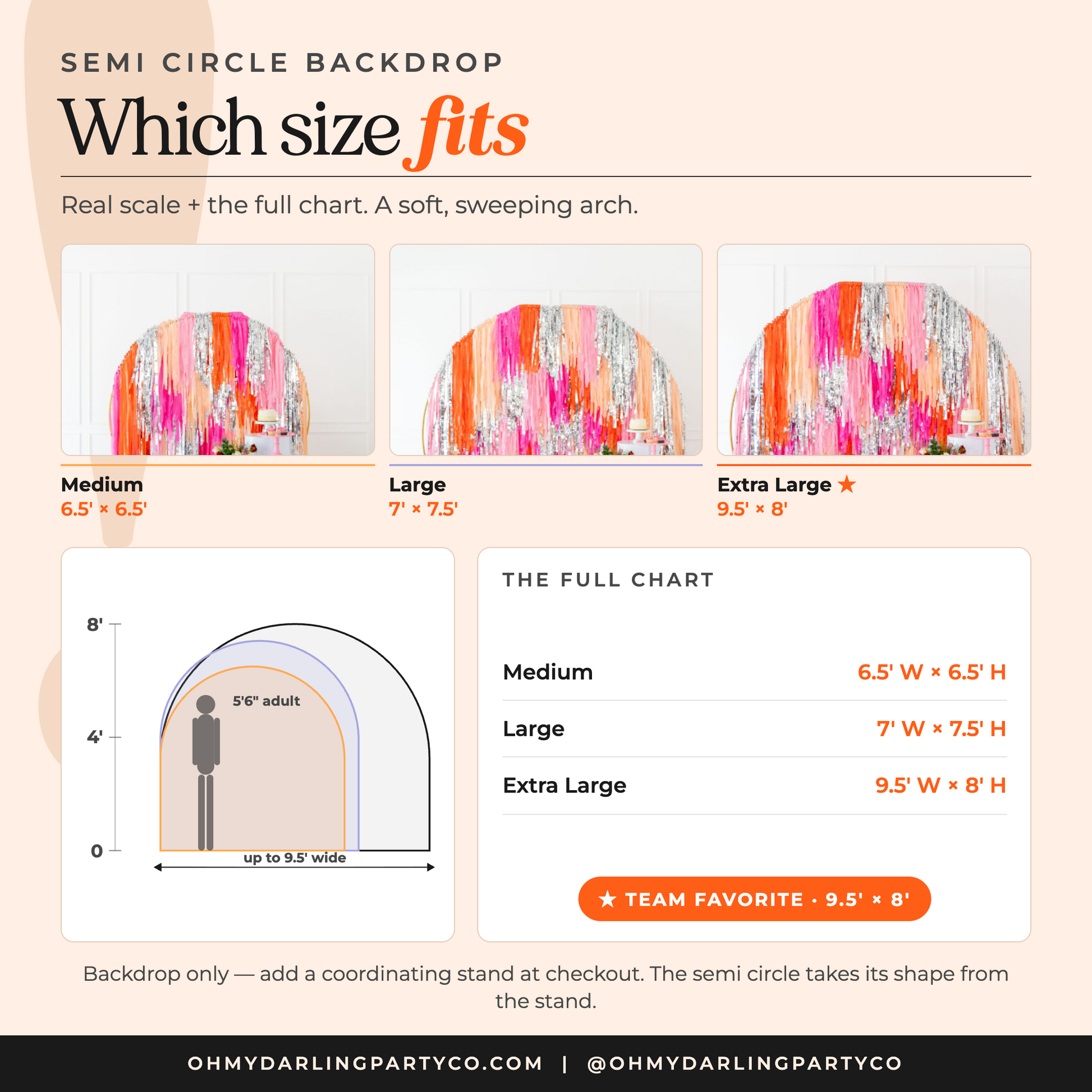 Fringe backdrop — semi-circle size guide