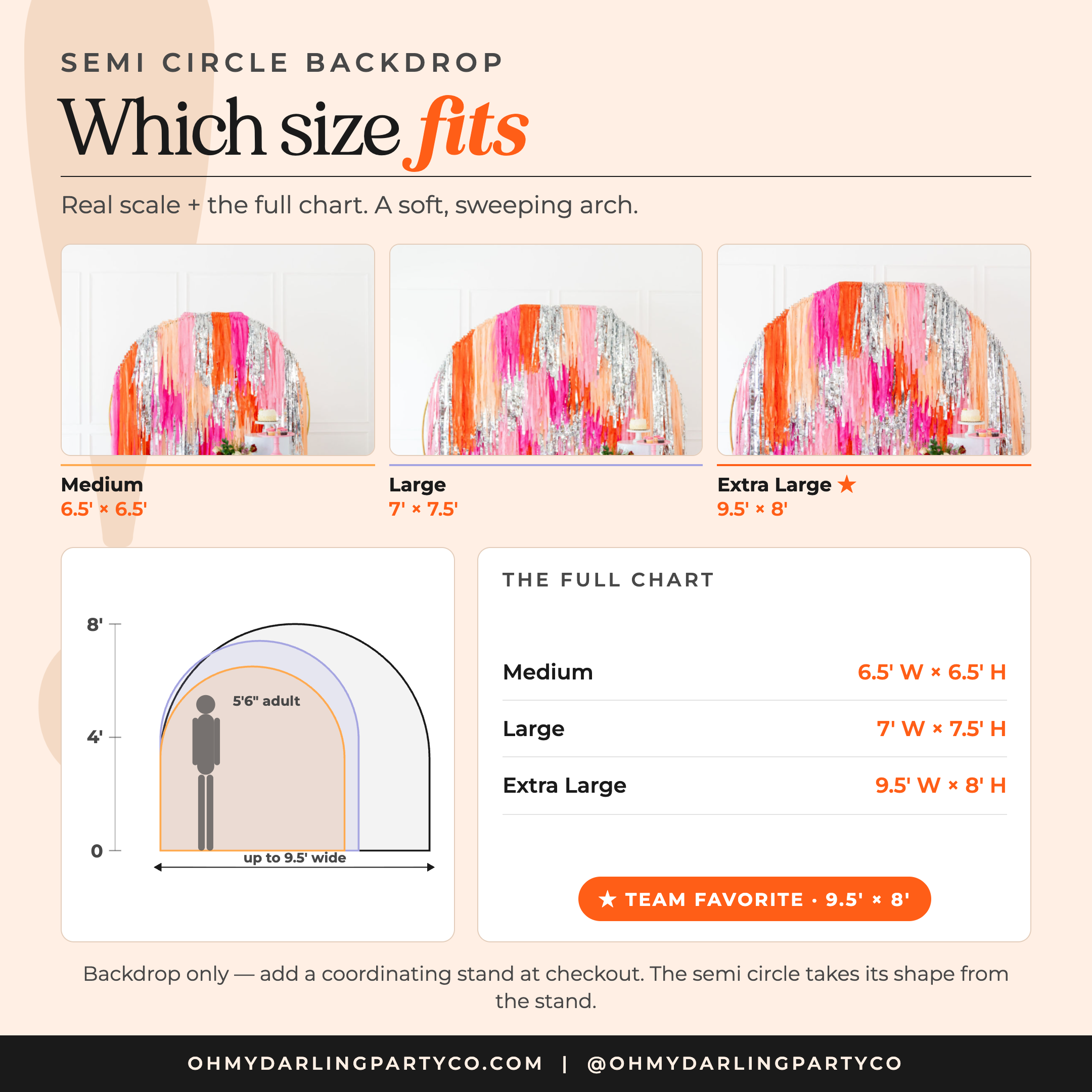 Fringe backdrop — semi-circle size guide