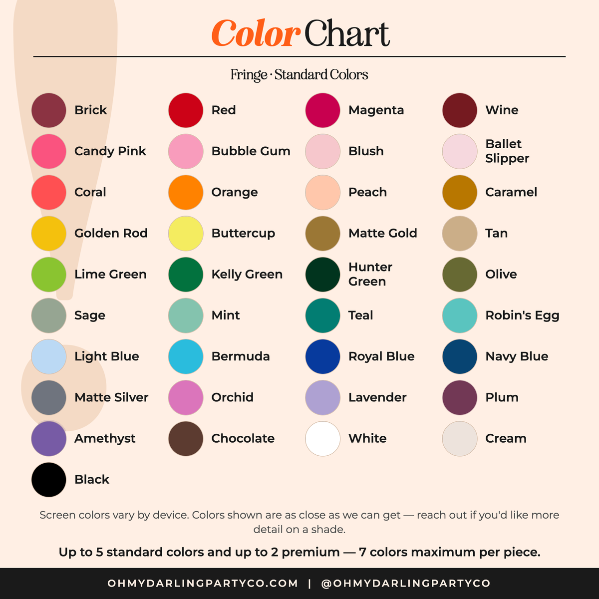 Fringe Standard Color Chart