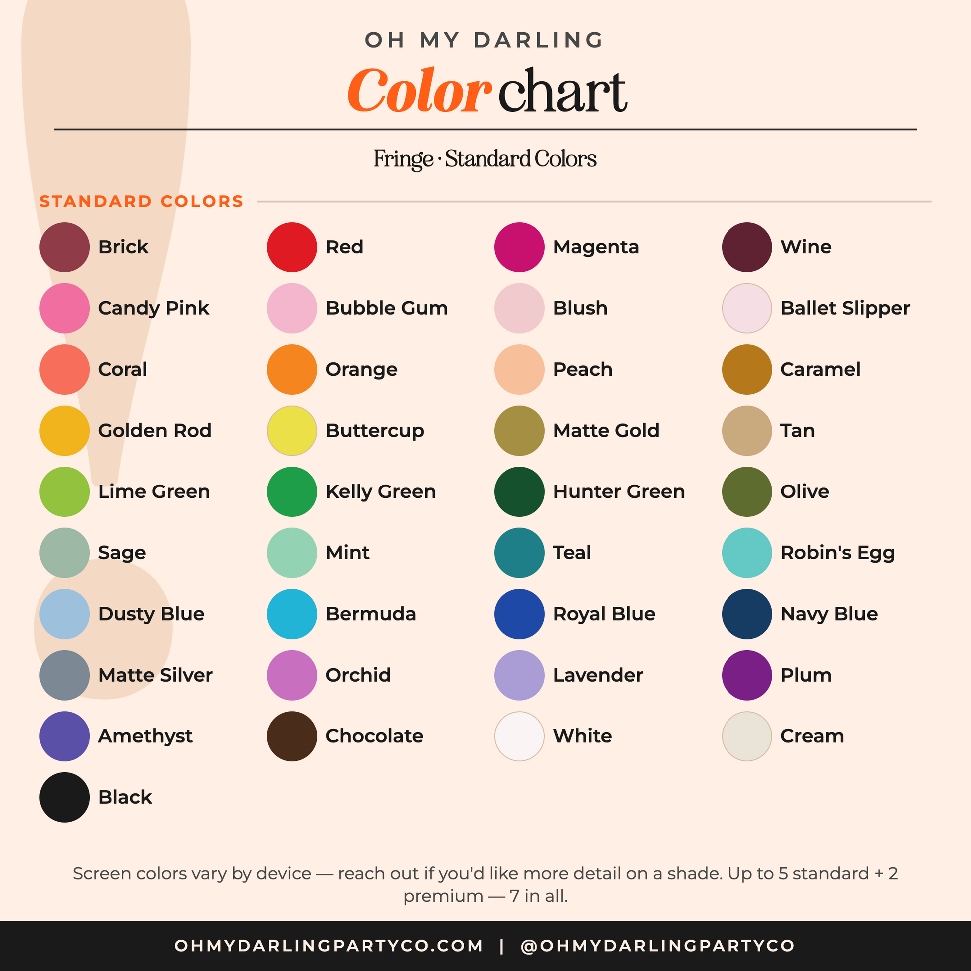 Custom Fringe Backdrop — standard color chart