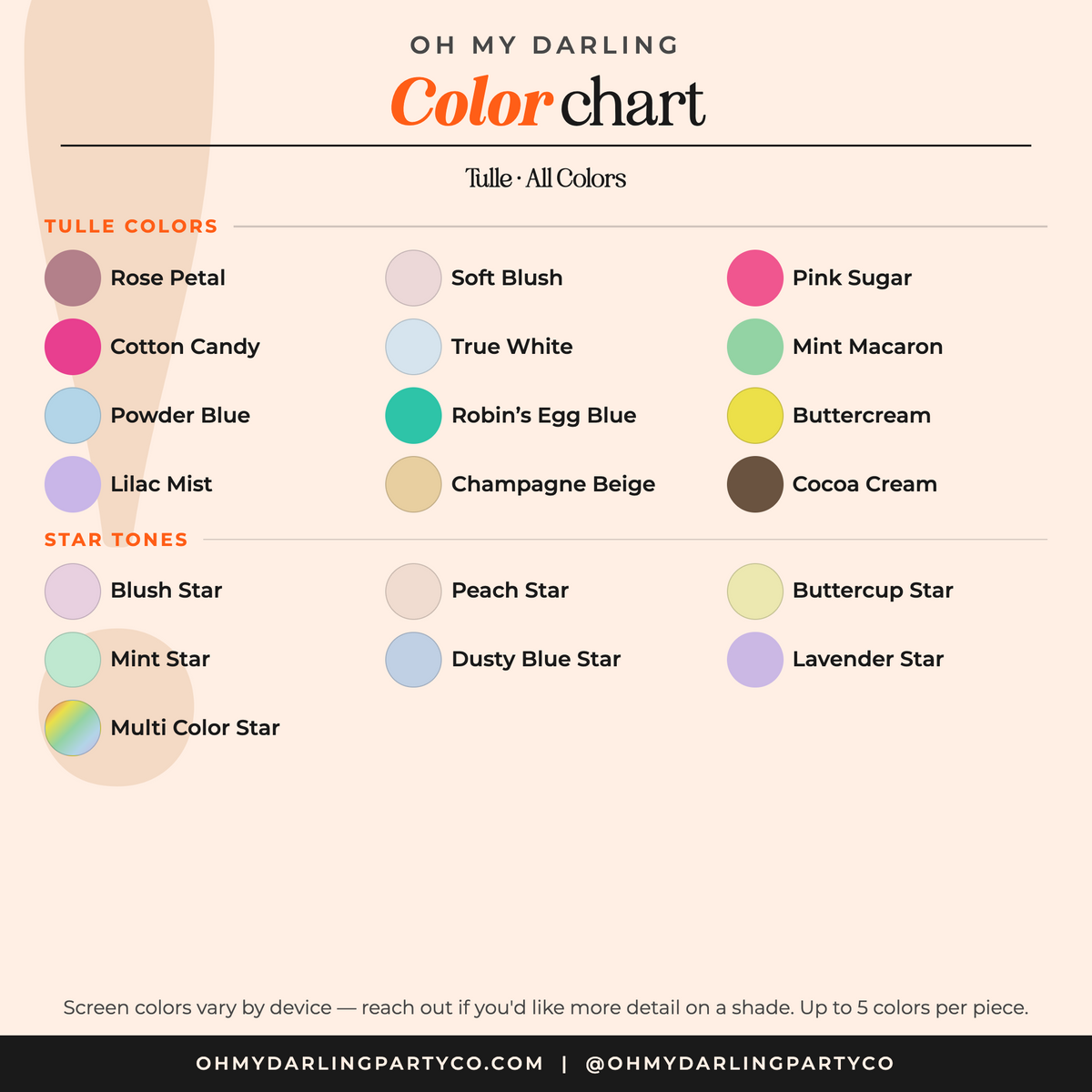 Tulle color chart by Oh My Darling Party Co