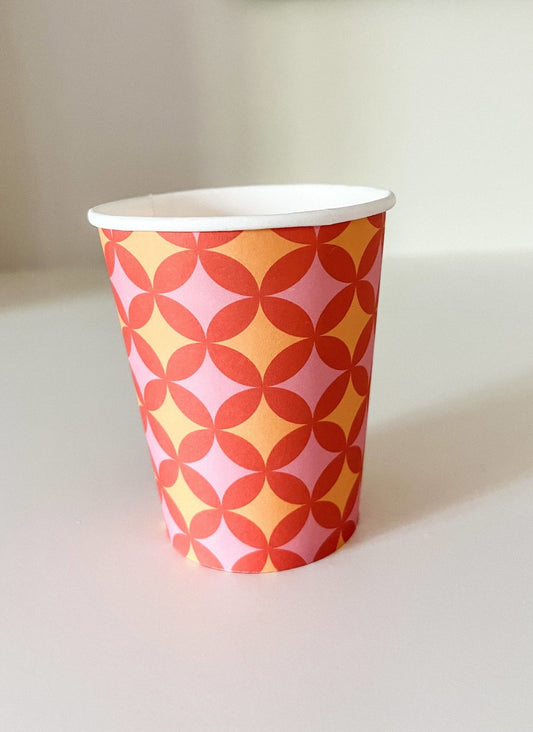 Groovy Cups-Fringe Backdrop-Party Decor-Josi James-Oh My Darling Party Co-70's party, 70s, birthday cups, cups, groovy, hippie, paper cups, party cups, retro, retro party decor, sale, Set of Cups