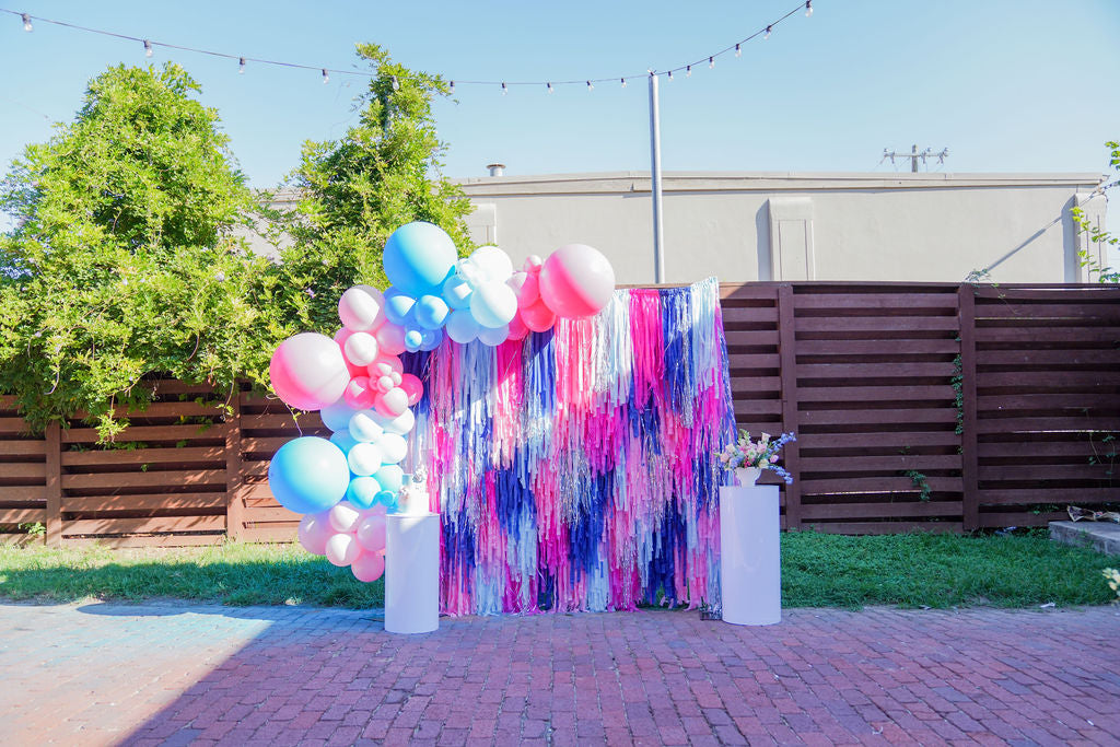 He or She, What Will Baby Be Fringe Backdrop-Backdrops-Oh My Darling Party Co
