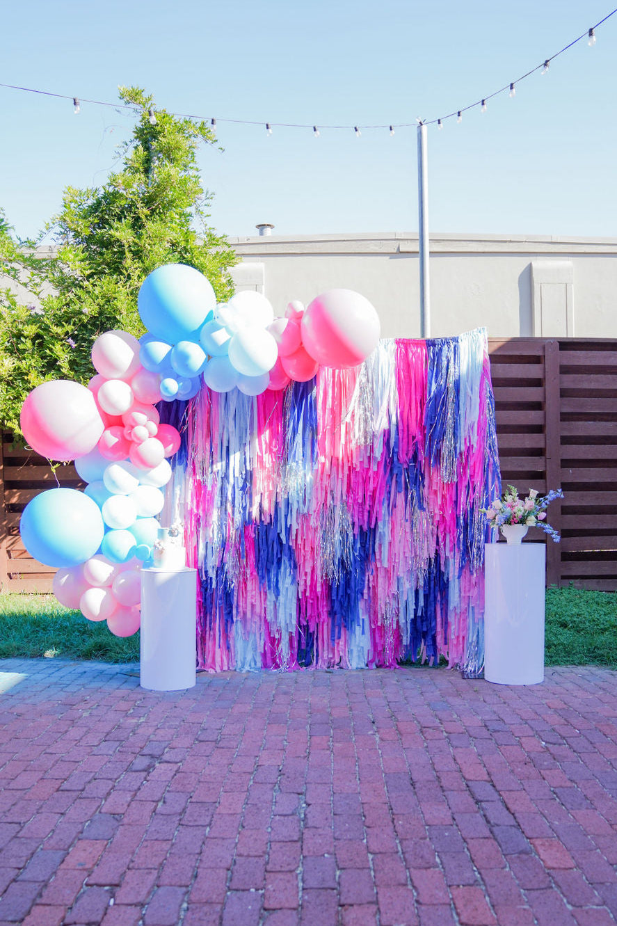 He or She, What Will Baby Be Fringe Backdrop-Backdrops-Oh My Darling Party Co