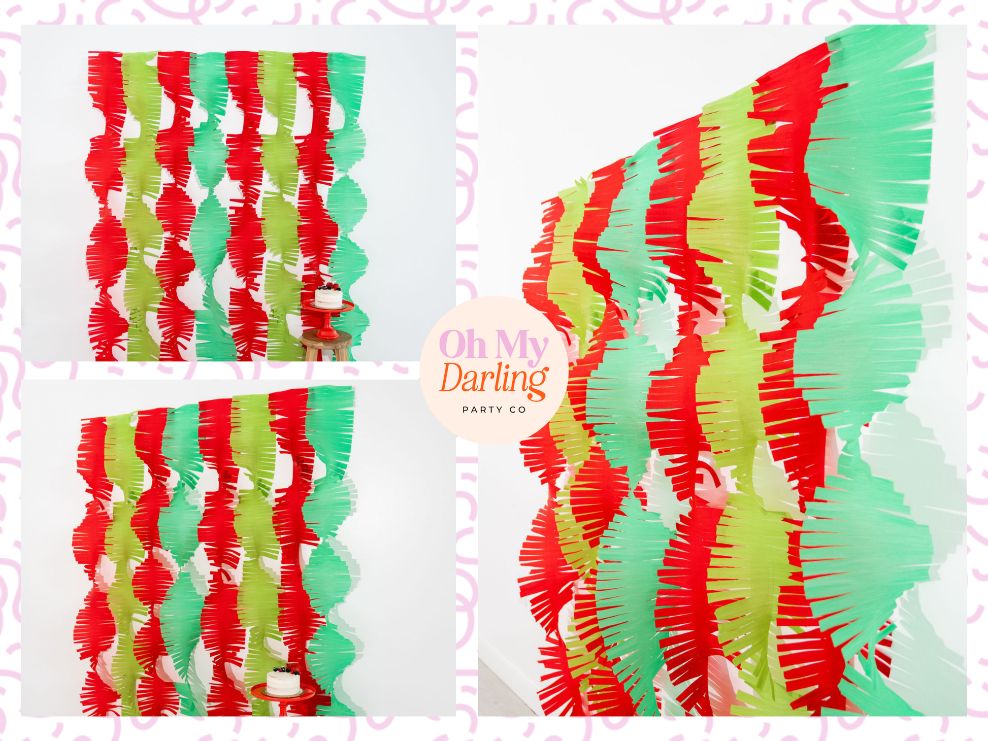 Visual guide showing how to build a complete party decor bundle, including a fringe backdrop, sturdy stand, and coordinating balloon kits for a seamless event setup.