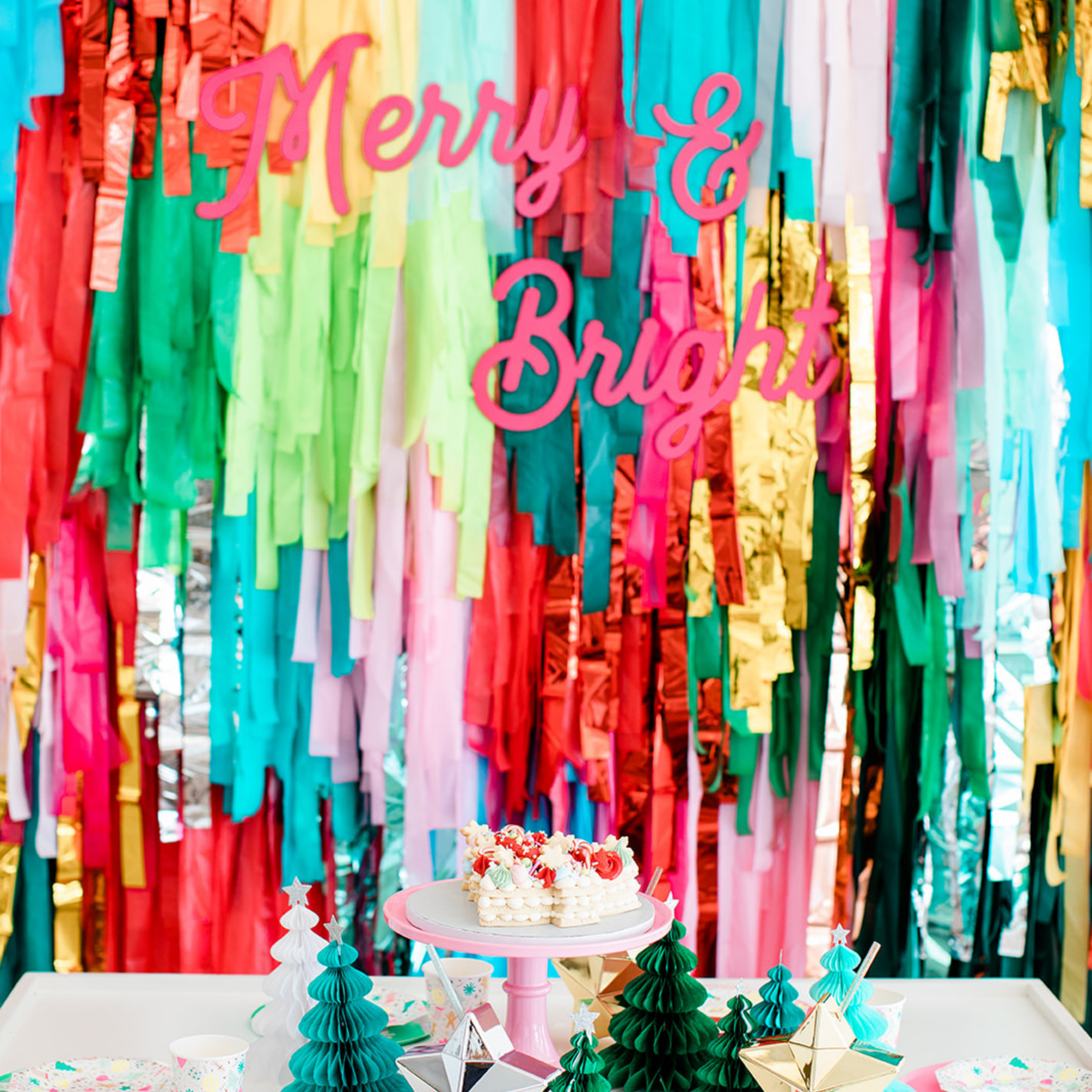 Merry & Bright Fringe Backdrop-Backdrops-Oh My Darling Party Co