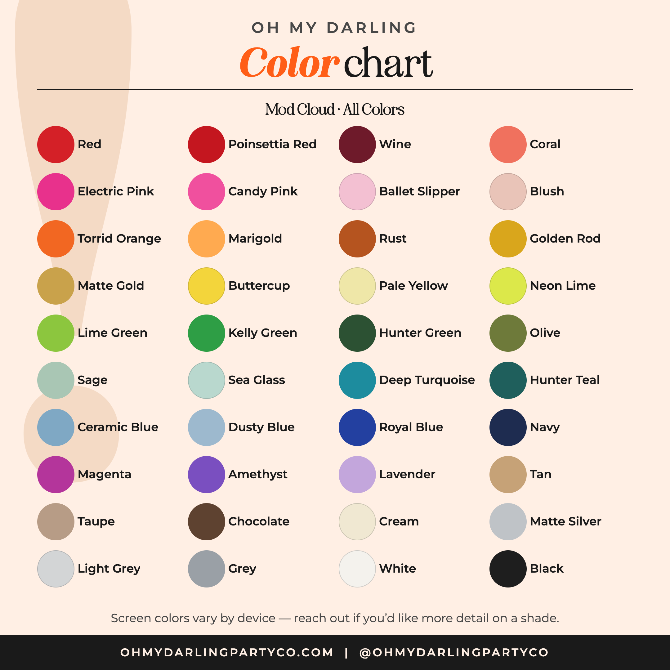 Mod cloud color chart — 40 shades