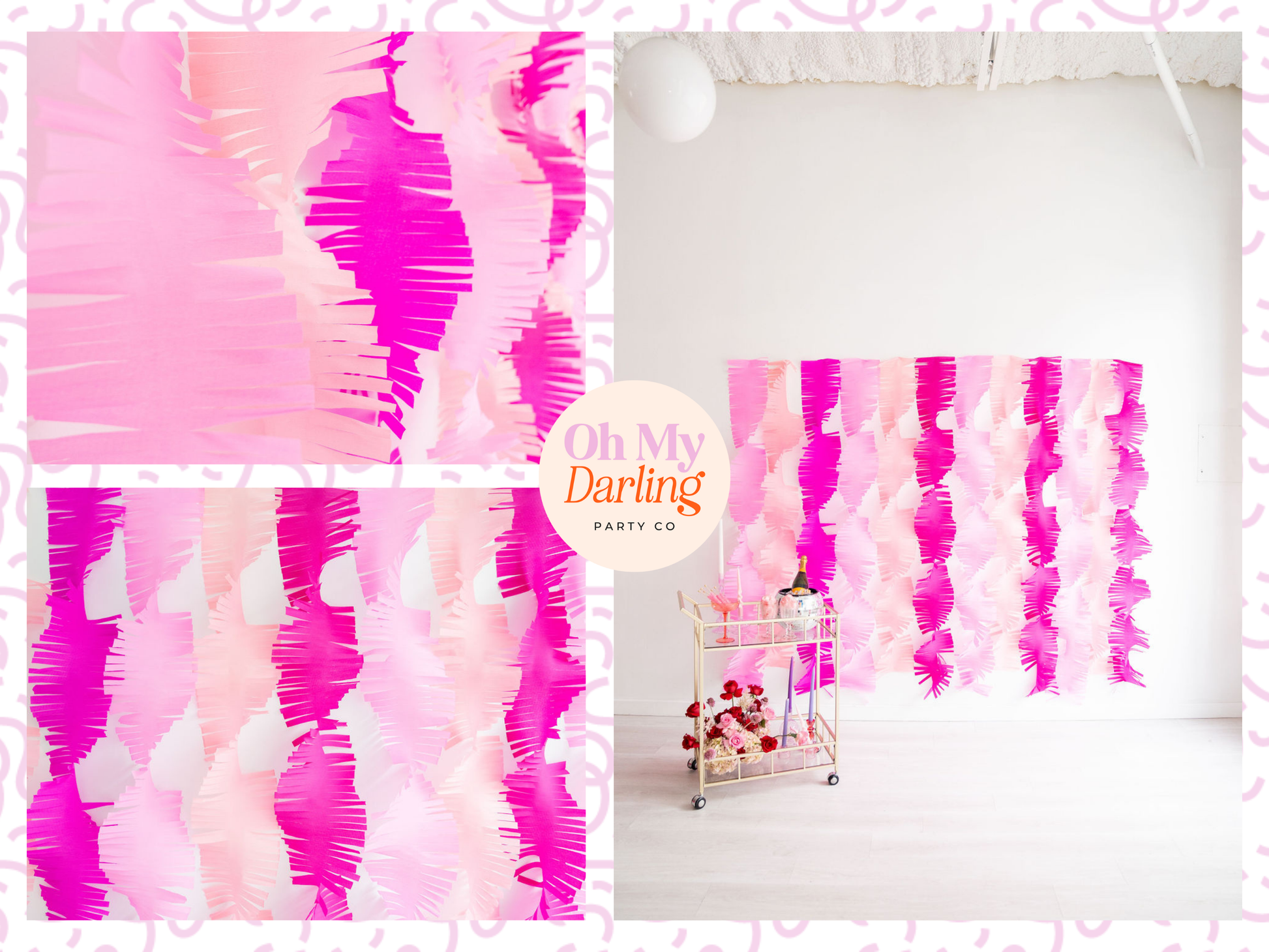 Visual guide showing how to build a complete party decor bundle, including a fringe backdrop, sturdy stand, and coordinating balloon kits for a seamless event setup.