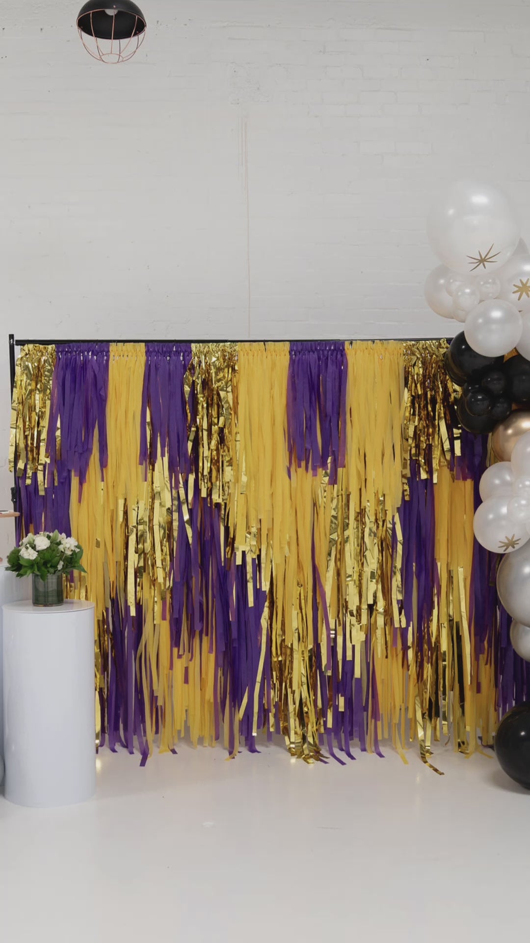 Load video: Bold in Gold, Elegant in Purple Fringe Backdrop-Backdrops-Oh My Darling Party Co