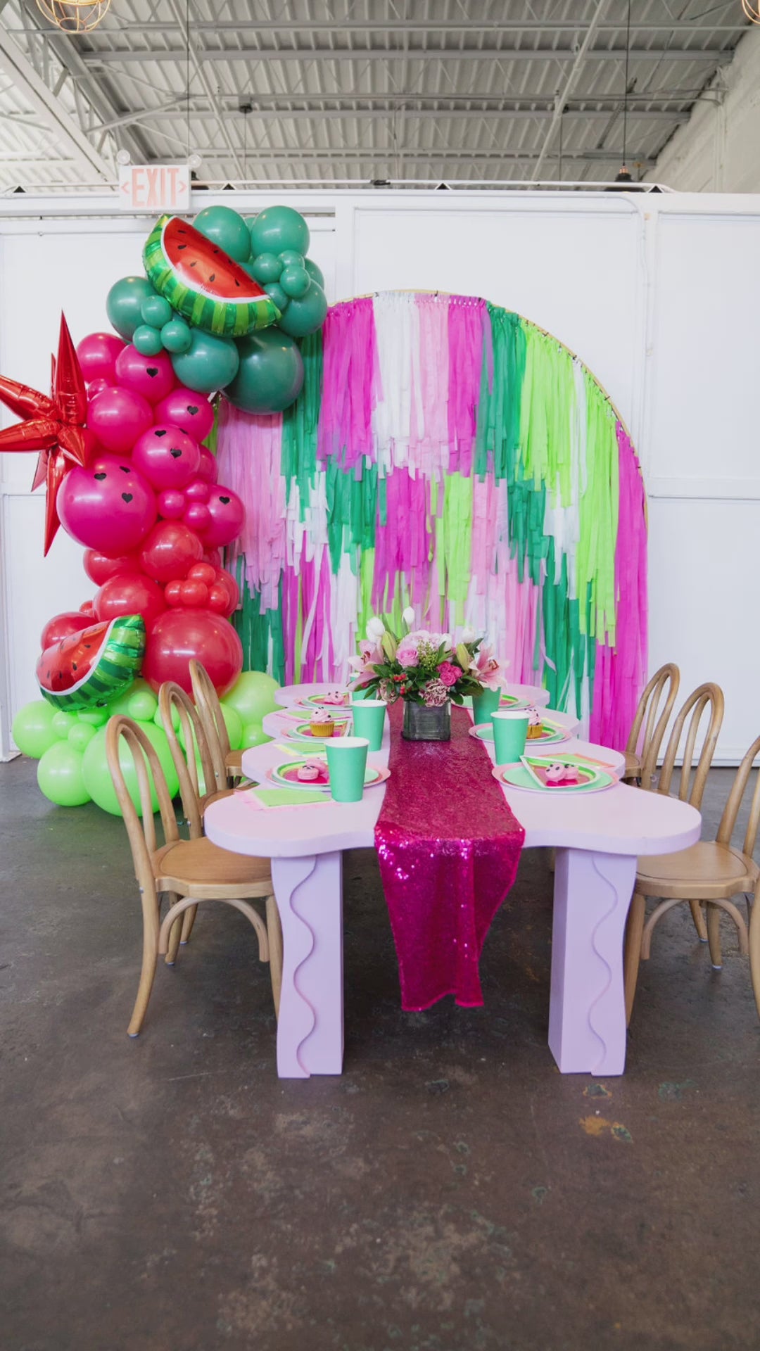 Load video: Watermelon Semi Circle Fringe Backdrop