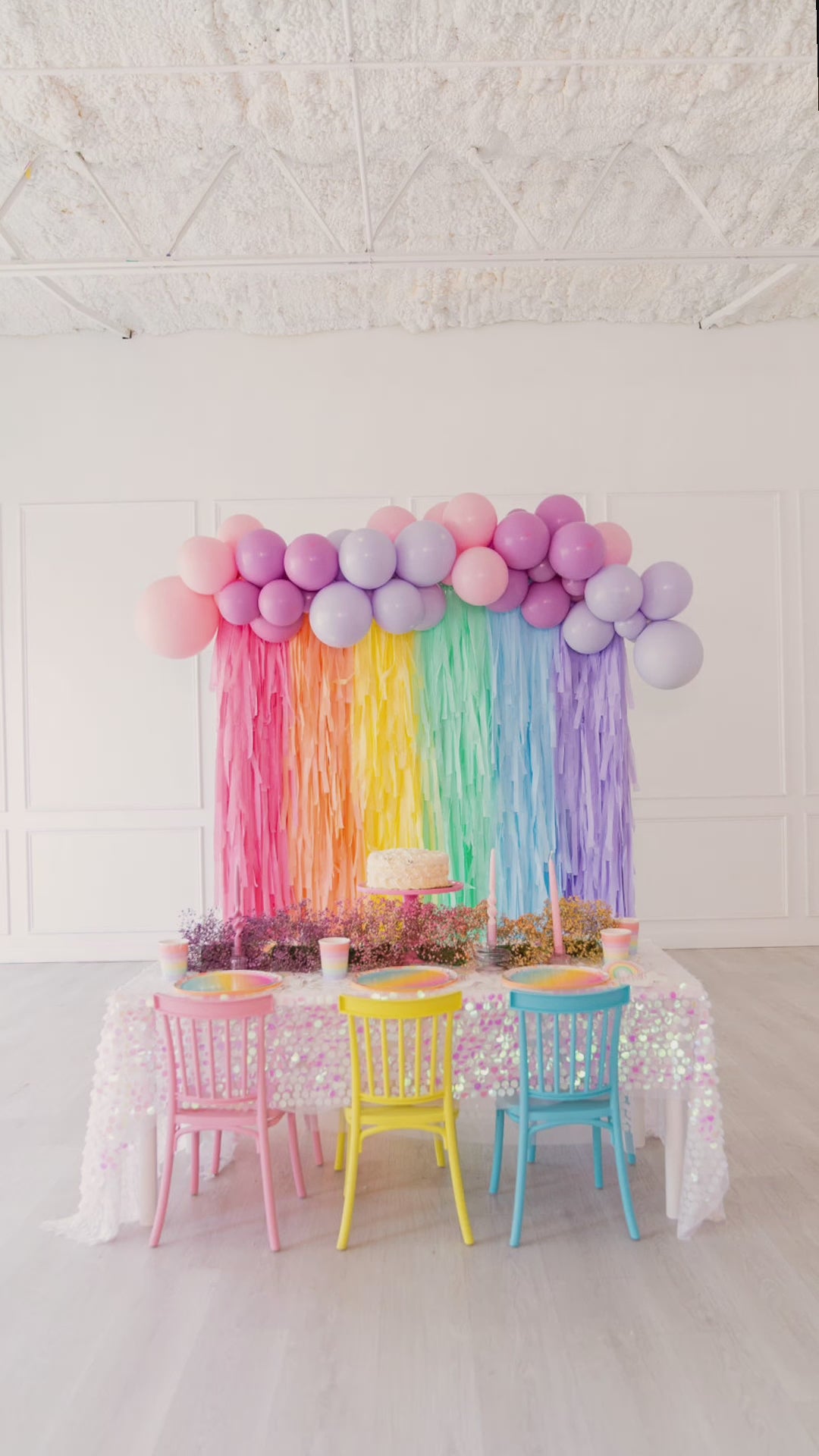 Load video: Pretty Pastel Rainbow Fringe Backdrop