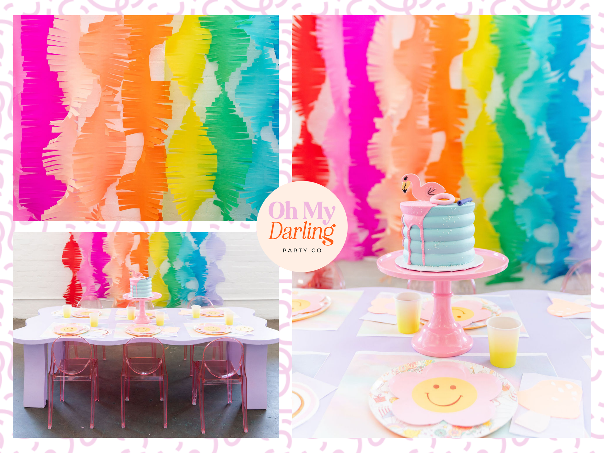 Visual guide showing how to build a complete party decor bundle, including a fringe backdrop, sturdy stand, and coordinating balloon kits for a seamless event setup.