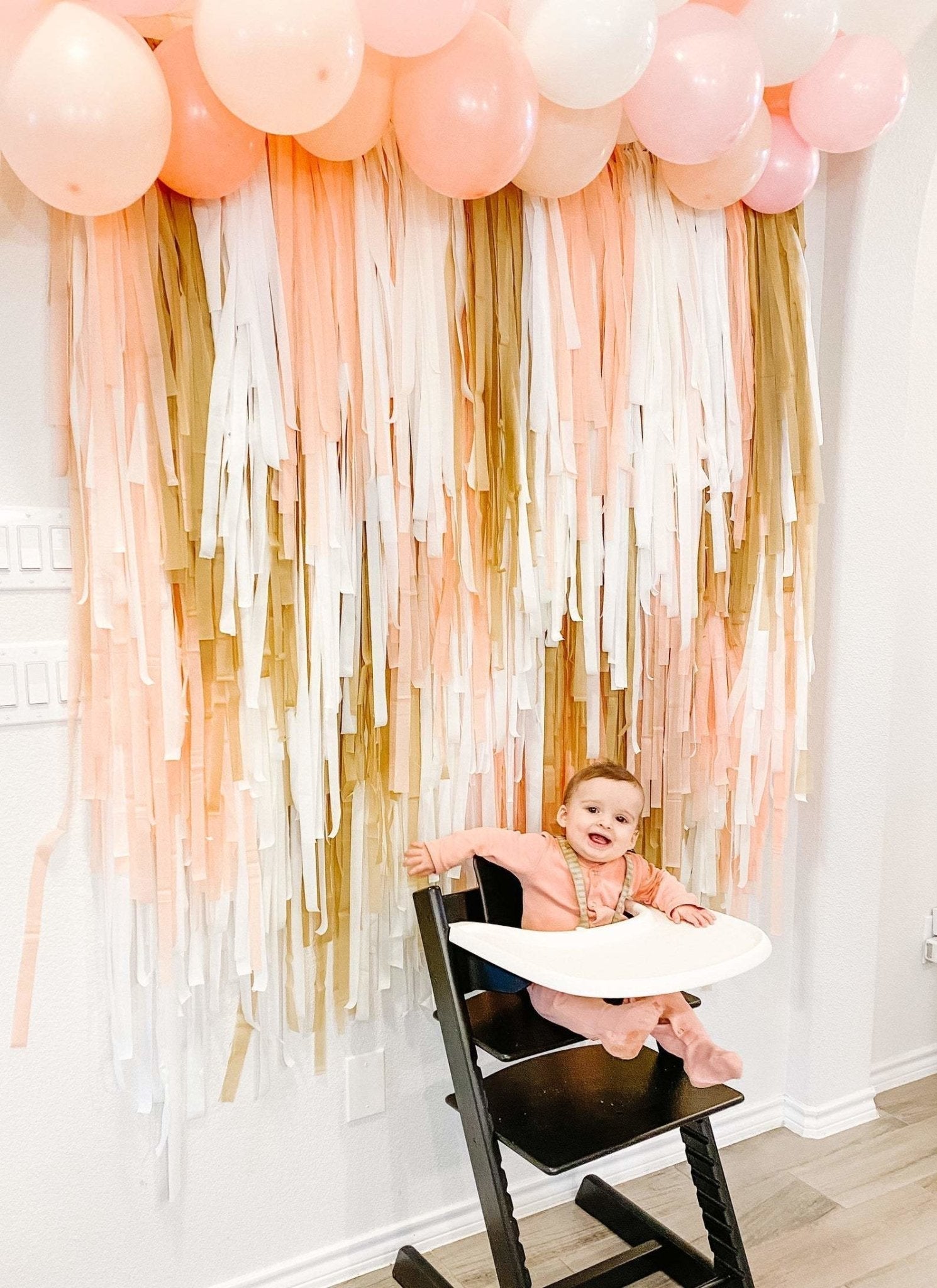 Ready to Ship: Just Peachy 1st Birthday Fringe Backdrop-Fringe Backdrop-Party Decor-Ready To Ship-Oh My Darling Party Co-backdrops for party, balloon garlands, boho, boy party, butterfly, cream, easter, fairy, florals, fringe garland, Fringe Streamers, girl party, gn party, GOLD BACKDROP, matte gold, neutral, OMDPC, ORANGE BACKDROP, party backdrops, pastel, peach, peachy, rainbow, retro, RTS - 70, sale, spring, tassels, tea party, wedding shower, white, WHITE BACKDROP, winter one-derland