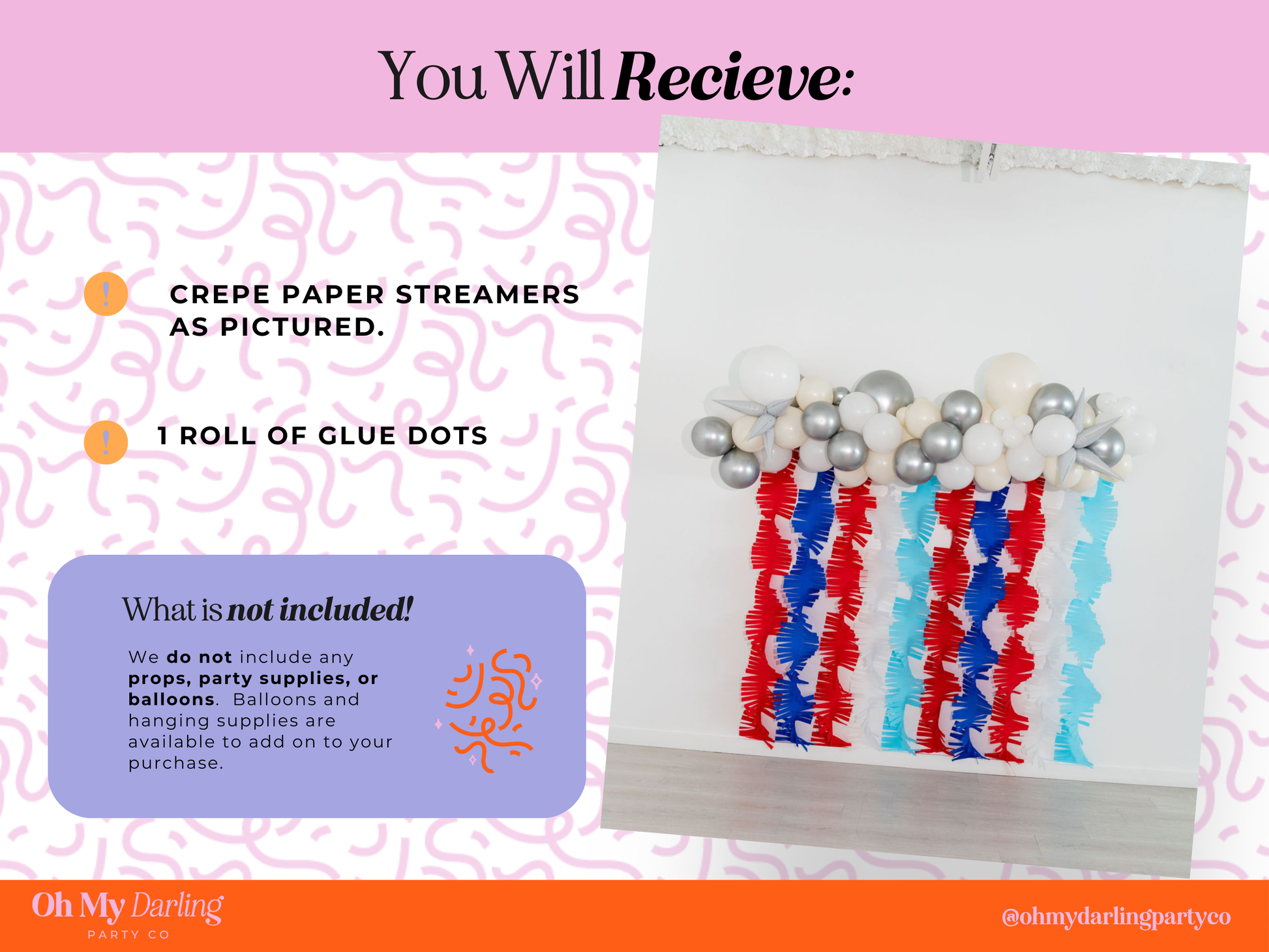 Visual guide showing how to build a complete party decor bundle, including a fringe backdrop, sturdy stand, and coordinating balloon kits for a seamless event setup.