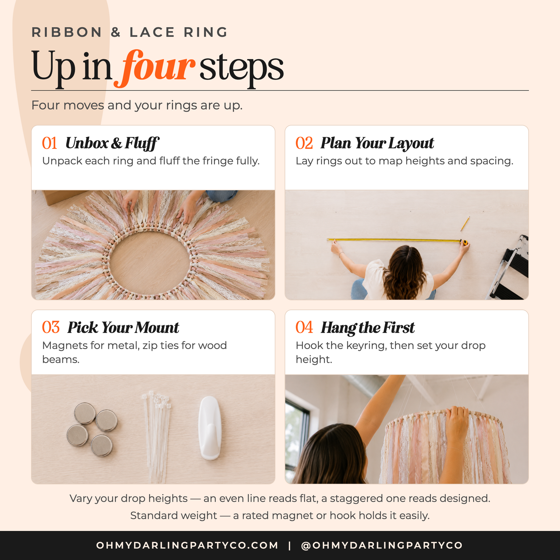 How to hang your ribbon & lace ring set