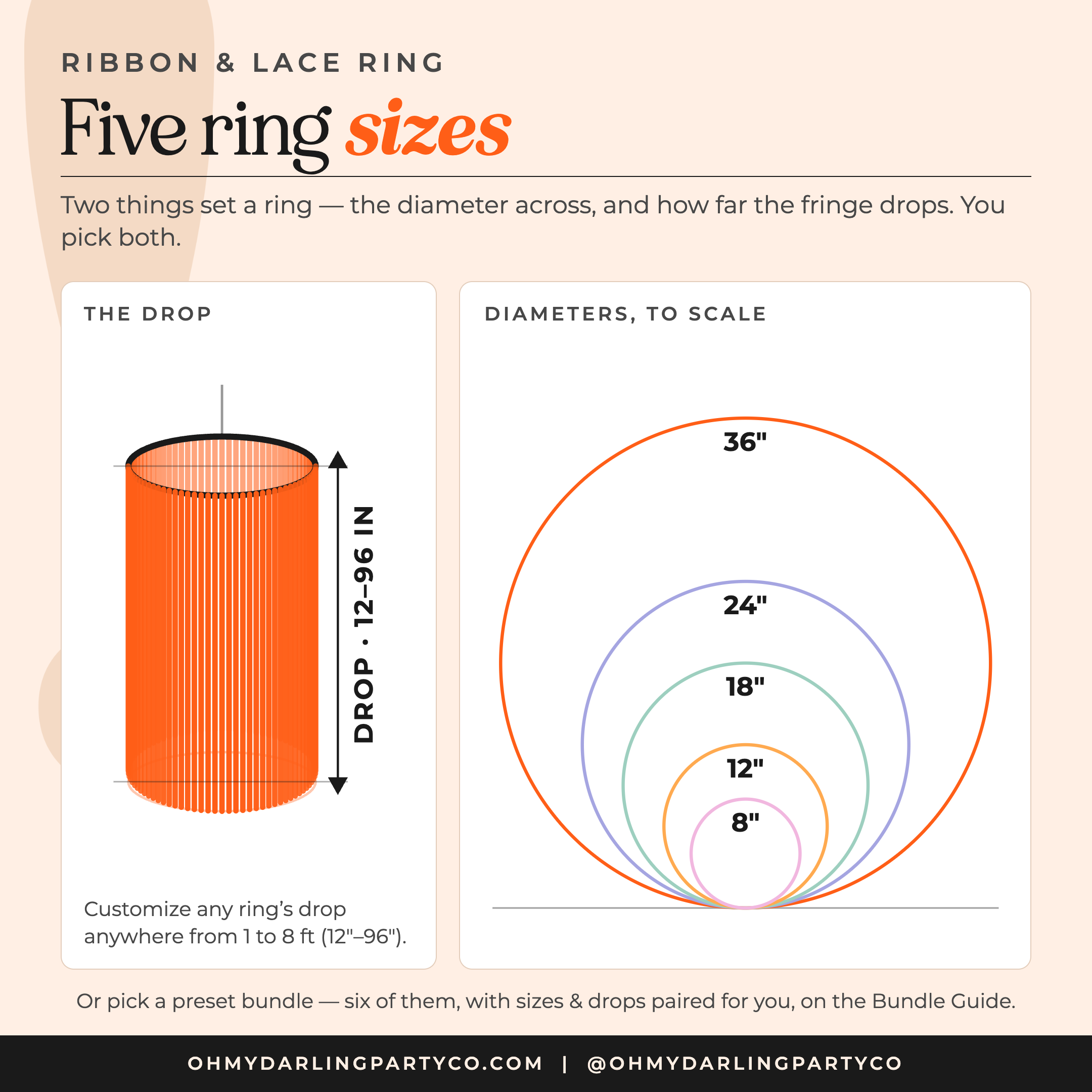 Ribbon & lace ring size guide — rectangle layouts
