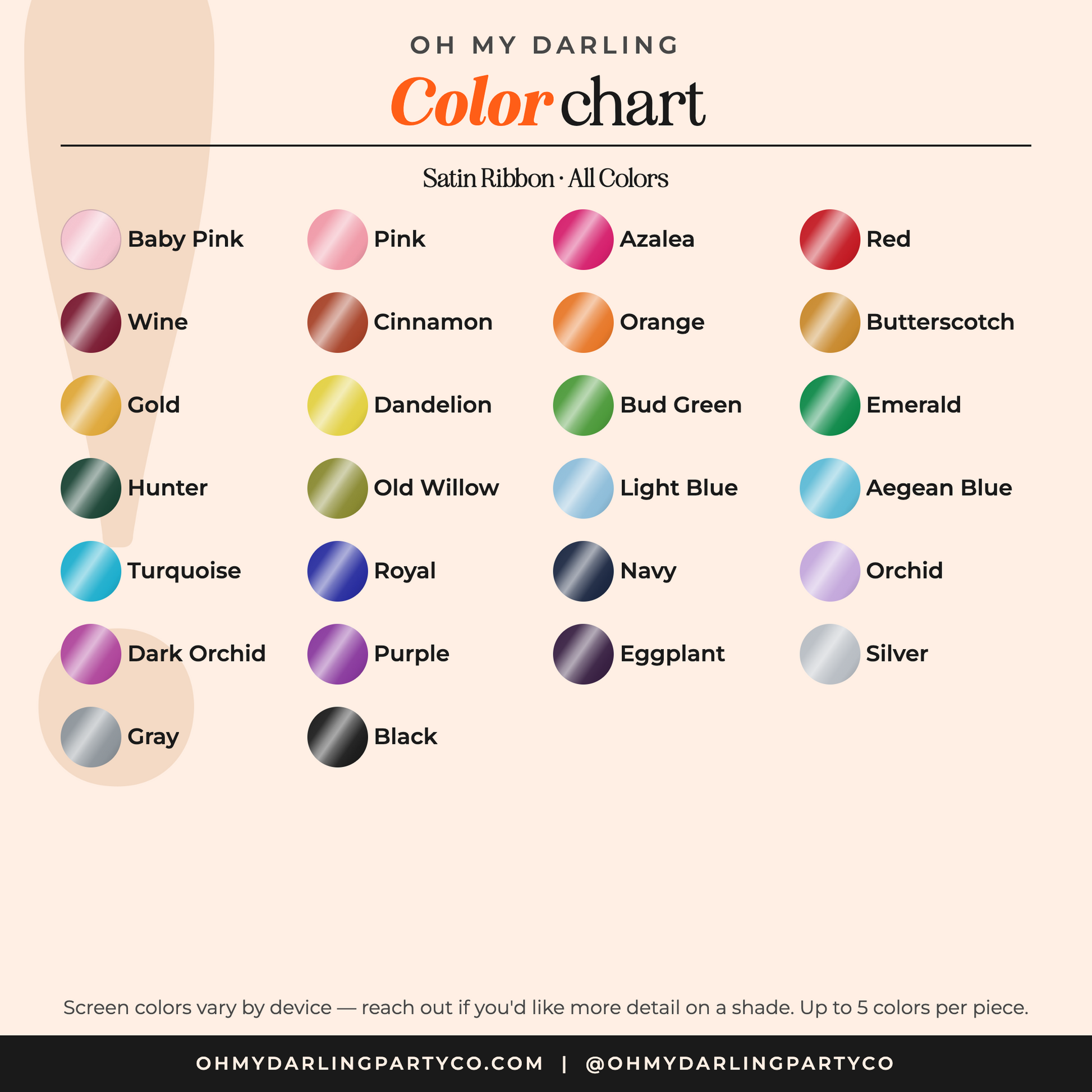 Satin ribbon ring color chart