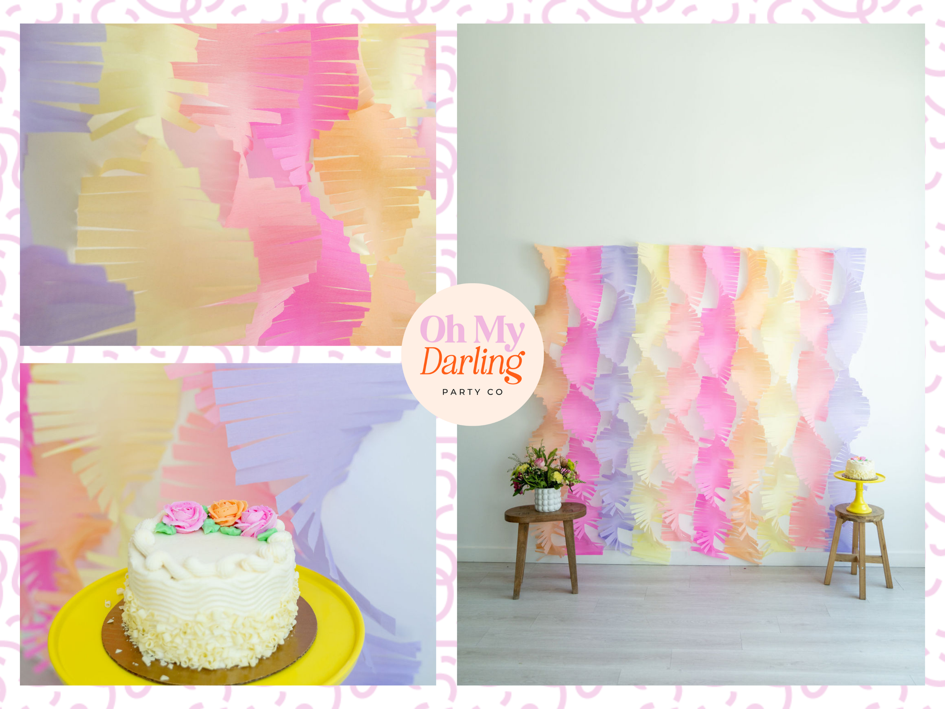 Visual guide showing how to build a complete party decor bundle, including a fringe backdrop, sturdy stand, and coordinating balloon kits for a seamless event setup.