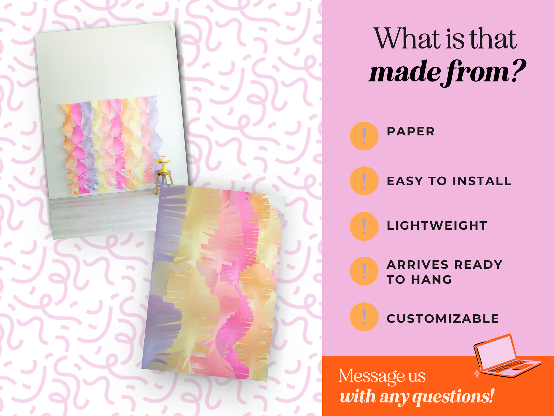 Visual guide showing how to build a complete party decor bundle, including a fringe backdrop, sturdy stand, and coordinating balloon kits for a seamless event setup.