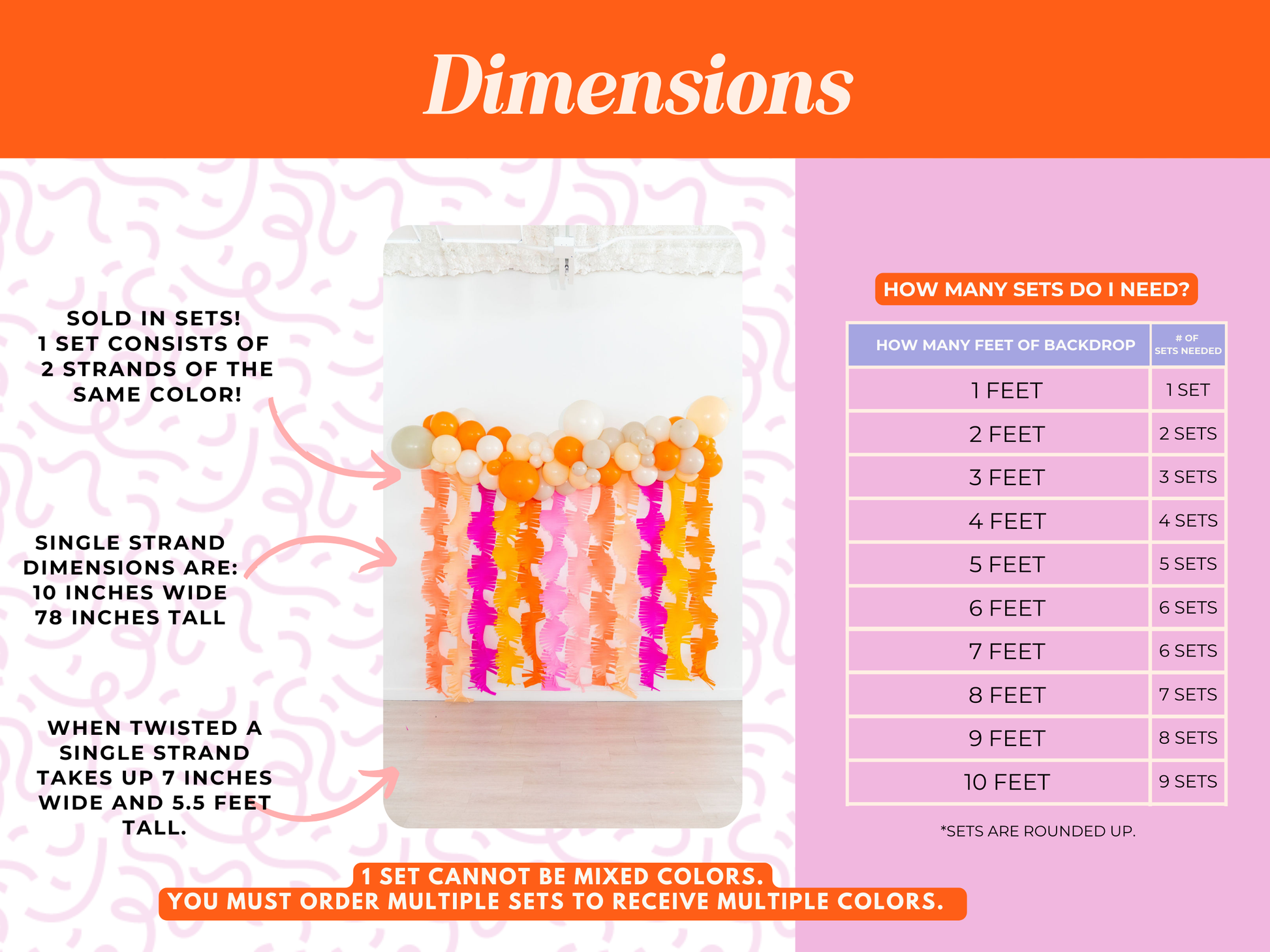 Visual guide showing how to build a complete party decor bundle, including a fringe backdrop, sturdy stand, and coordinating balloon kits for a seamless event setup.