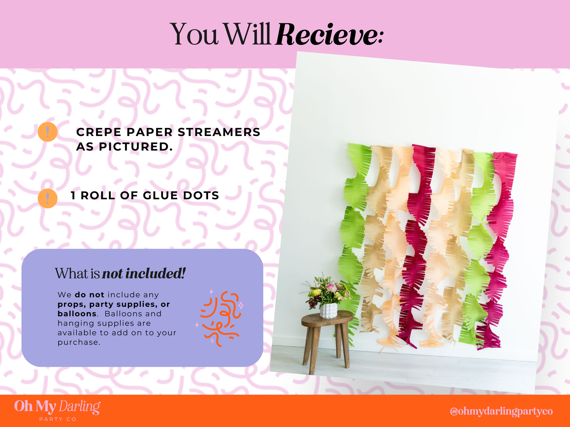 Visual guide showing how to build a complete party decor bundle, including a fringe backdrop, sturdy stand, and coordinating balloon kits for a seamless event setup.