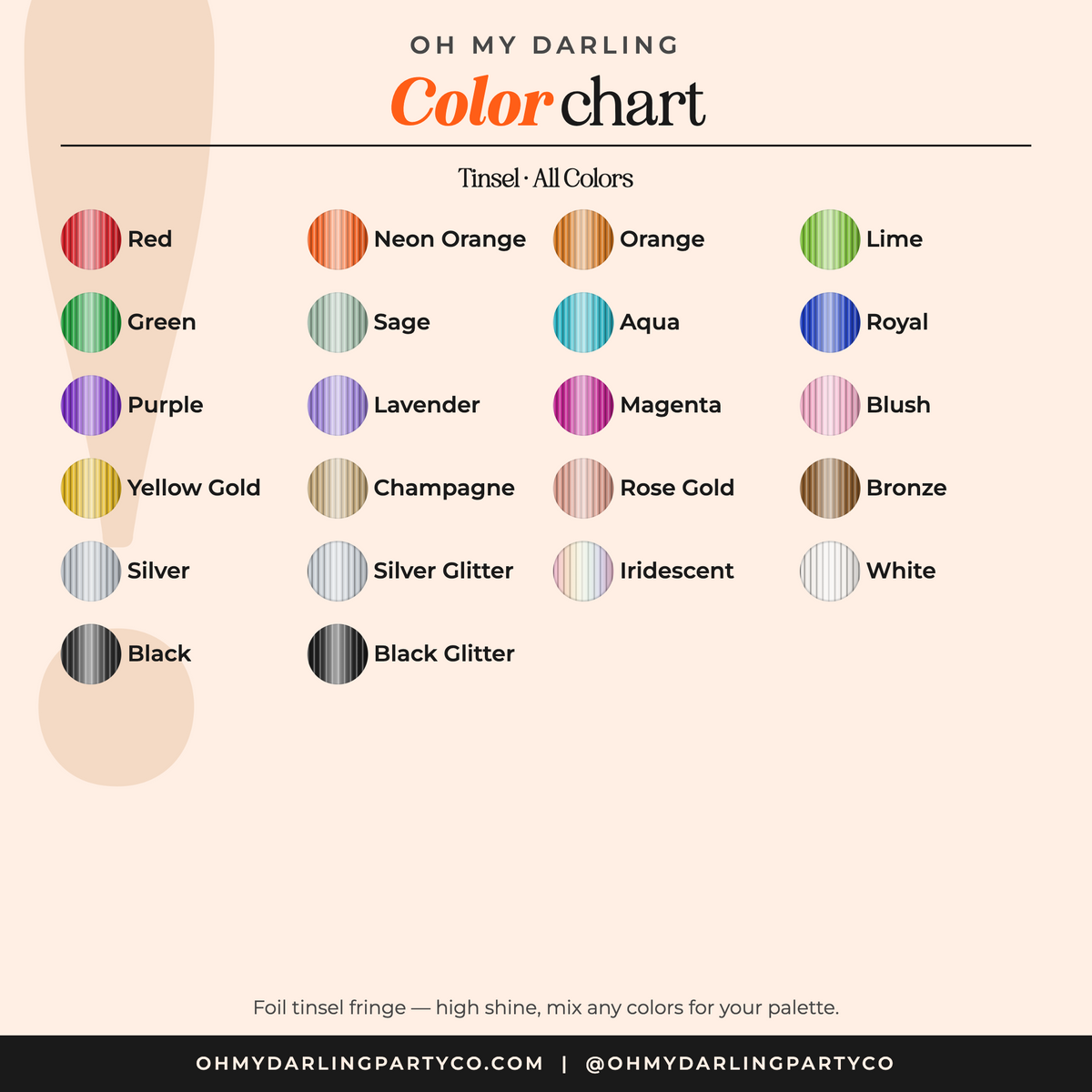 Tinsel color chart by Oh My Darling Party Co