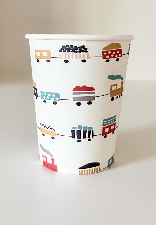 Train Cups-Fringe Backdrop-Party Decor-Josi James-Oh My Darling Party Co-birthday cups, boy party, cups, paper cups, party cups, party supplies, Set of Cups, train, trains