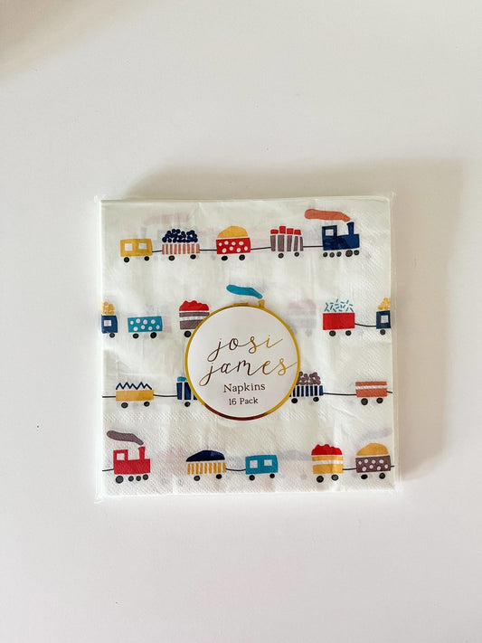 Train Napkins Large-Fringe Backdrop-Party Decor-Josi James-Oh My Darling Party Co-boy party, cocktail napkins, colorful napkins, guest napkins, napkins, napkins paper, paper napkins, party napkins, party supplies, train, Train Napkins, trains