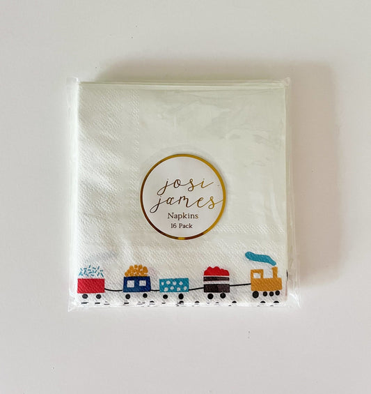 Train Napkins Small-Fringe Backdrop-Party Decor-Josi James-Oh My Darling Party Co-boy party, colorful napkins, guest napkins, napkins, paper napkins, party napkins, party supplies, train, trains
