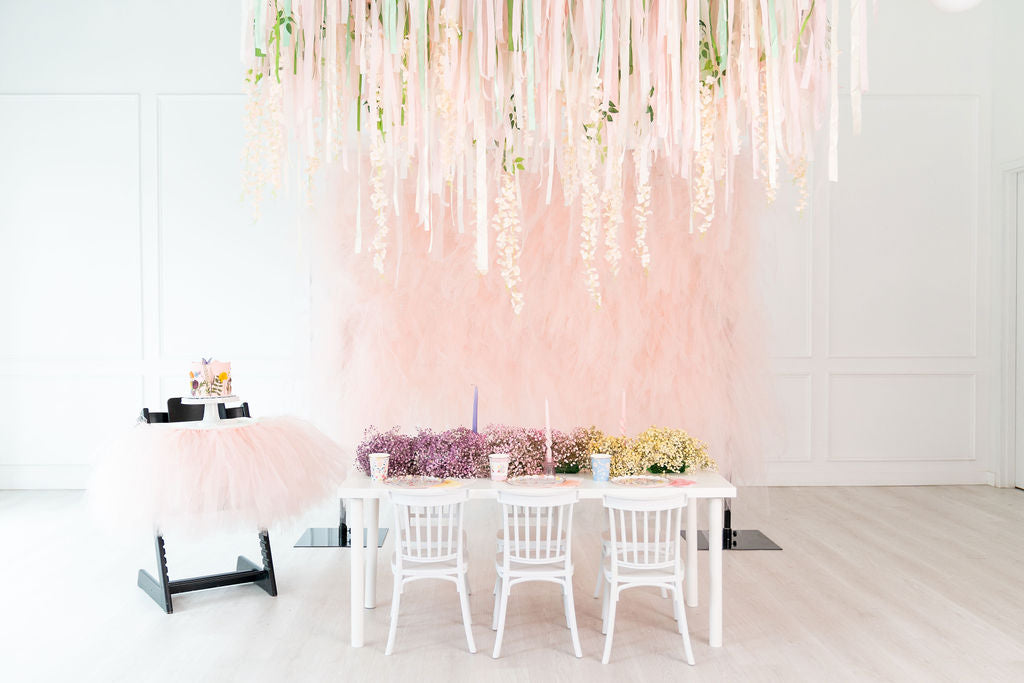 Tulle Fringe Backdrop in Blush-Backdrops-Oh My Darling Party Co