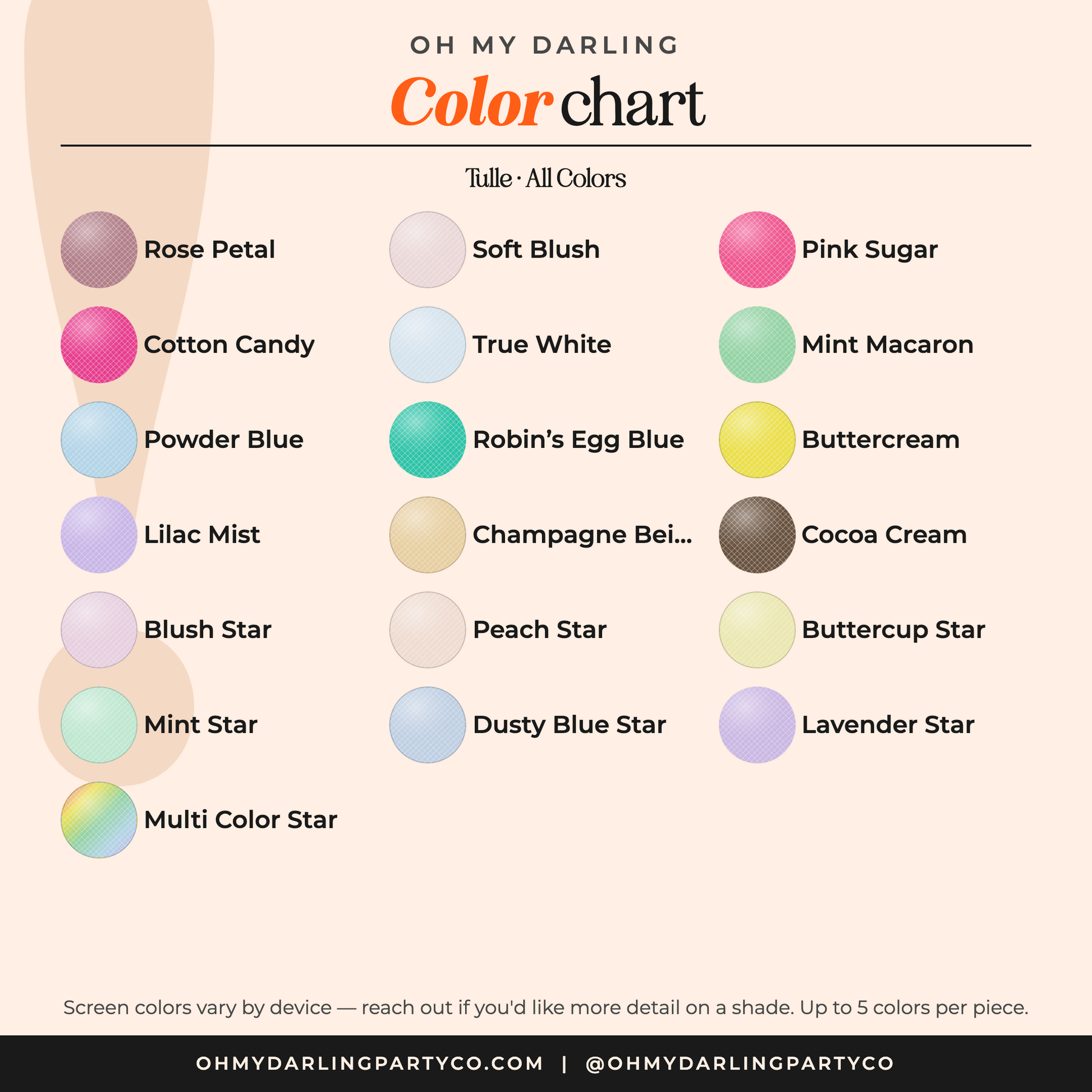 Tulle ring color chart